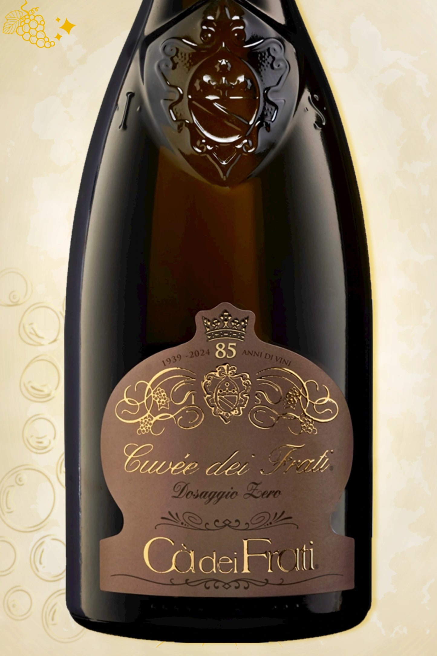 Close-up label Cà dei Frati Lugana Spumante Brut – logo en sboccatura 2023 zichtbaar