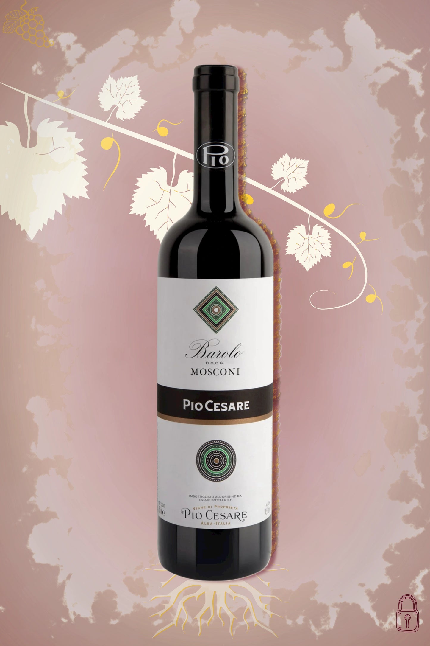 Pio Cesare Barolo Mosconi 2018 tegen bordeaux achtergrond – premium rode wijn