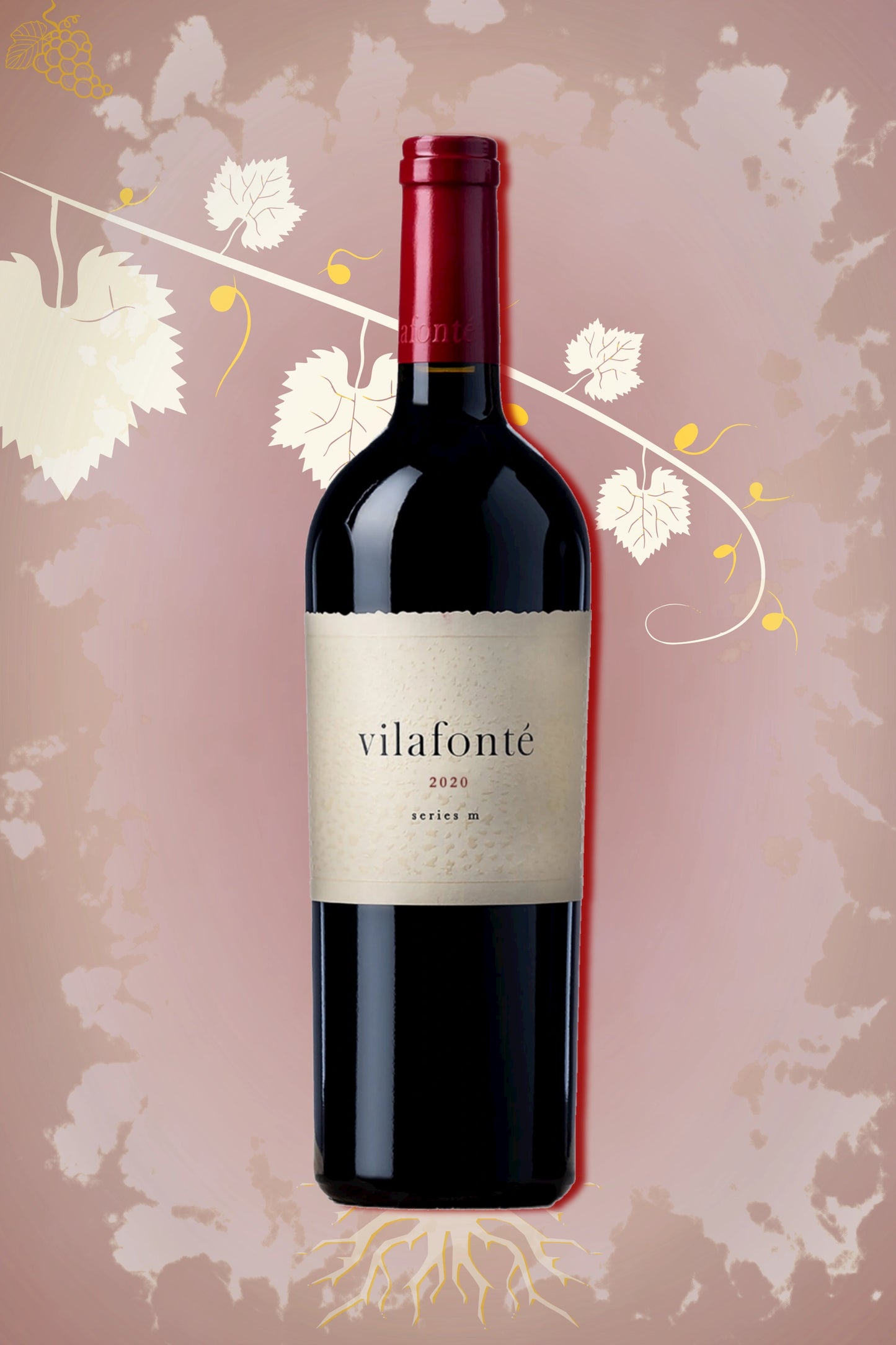 Vilafonté Series M 2020 tegen bordeaux achtergrond – premium rode blend