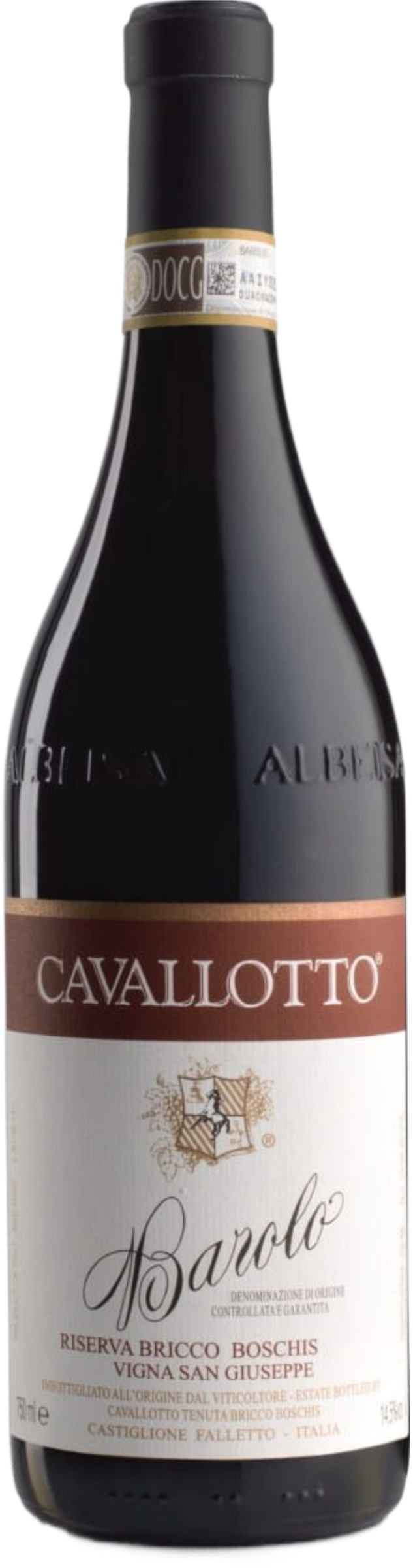 Cavallotto Barolo Bricco Boschis Riserva 2012 tegen bordeaux achtergrond – premium rode wijn