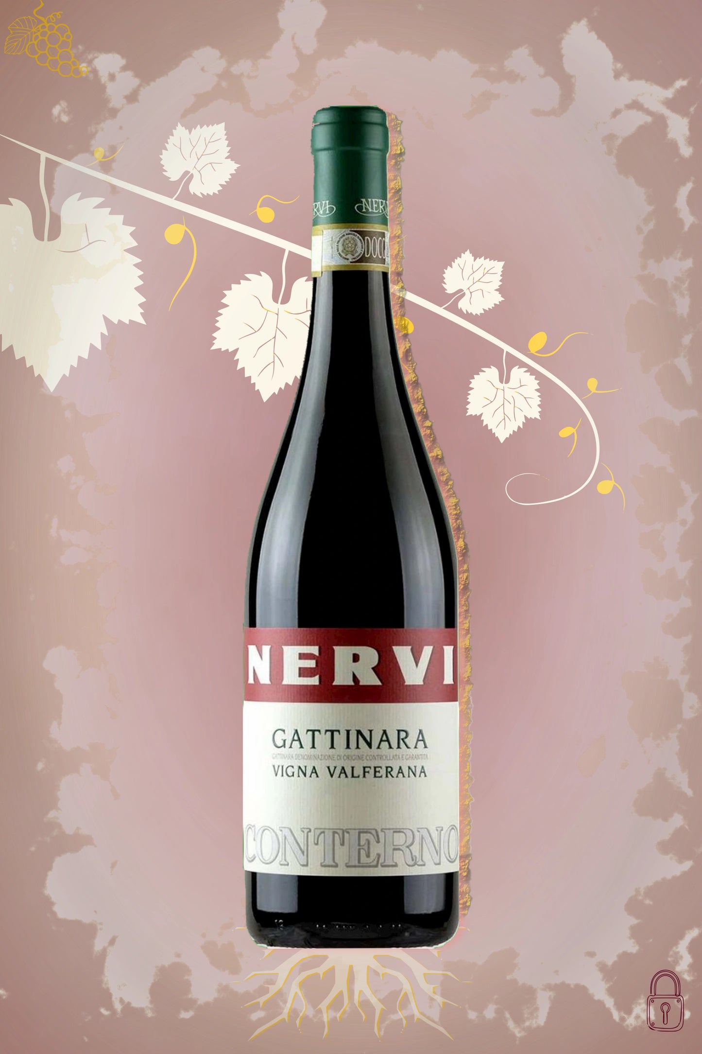 Nervi-Conterno Gattinara Vigna Valferana 2016 tegen bordeaux achtergrond – premium rode wijn