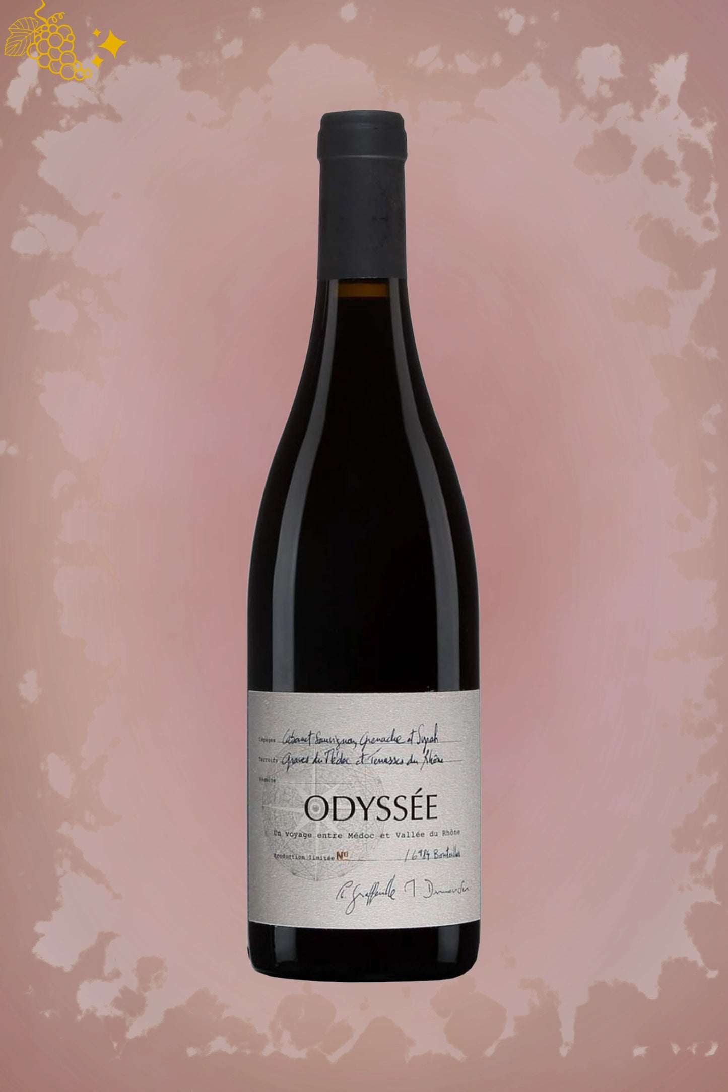 Odyssée Chardonnay 2017 tegen gouden achtergrond – premium witte wijn