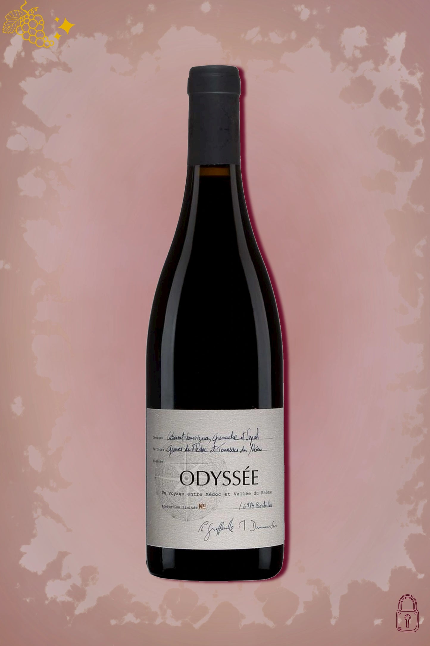 Odyssée Chardonnay 2017 tegen gouden achtergrond – premium witte wijn