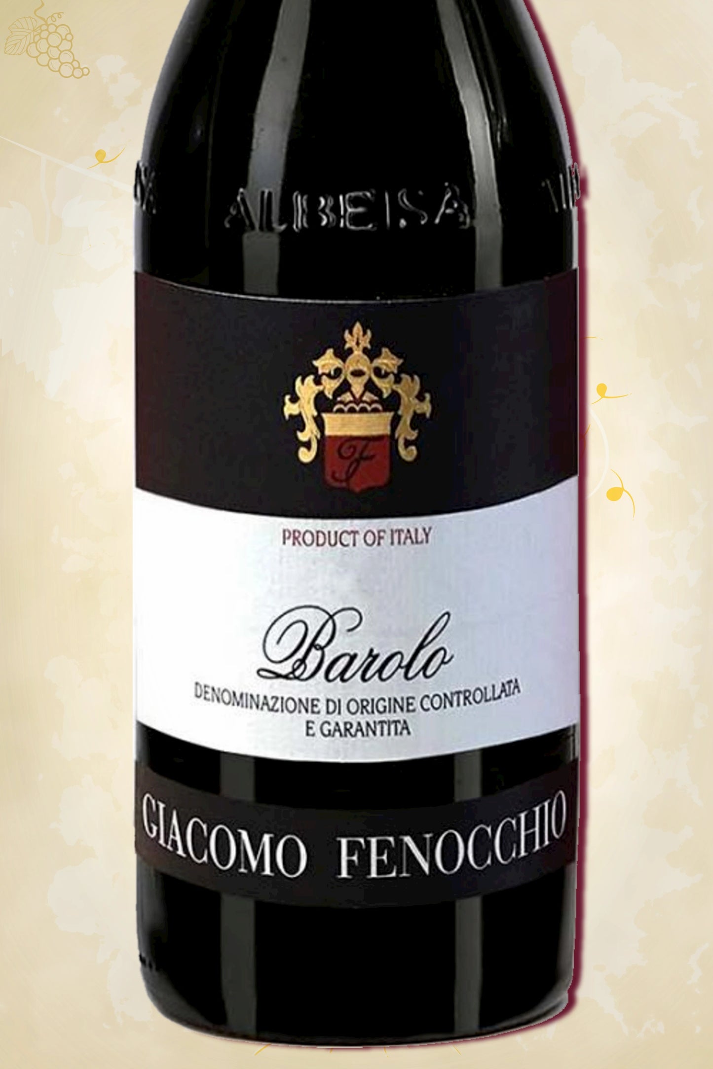 Close-up label Fenocchio Barolo 2019 – Fenocchio logo en vintage