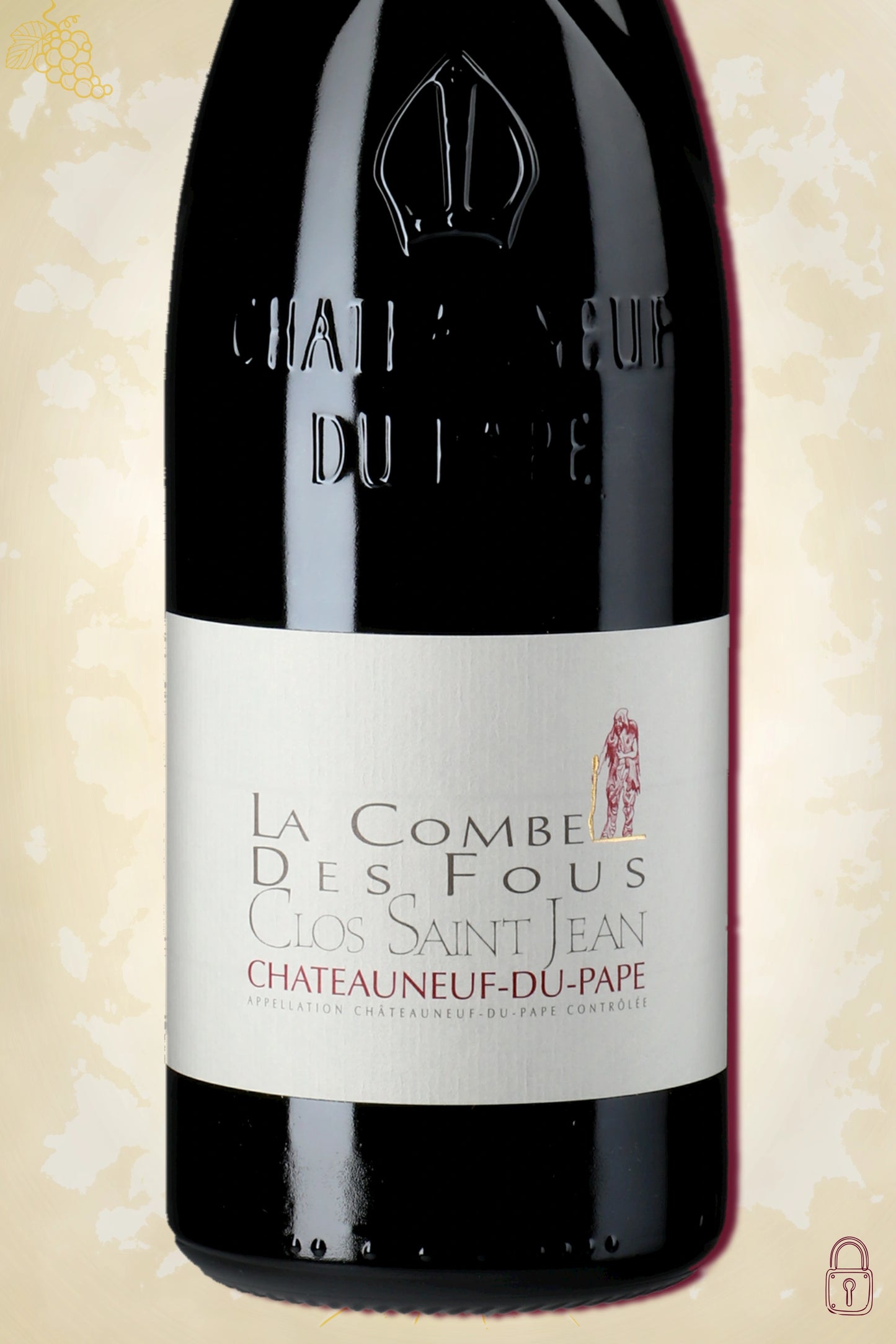 Close-up label Clos Saint Jean La Combe des Fous 2021 – logo en vintage details zichtbaar