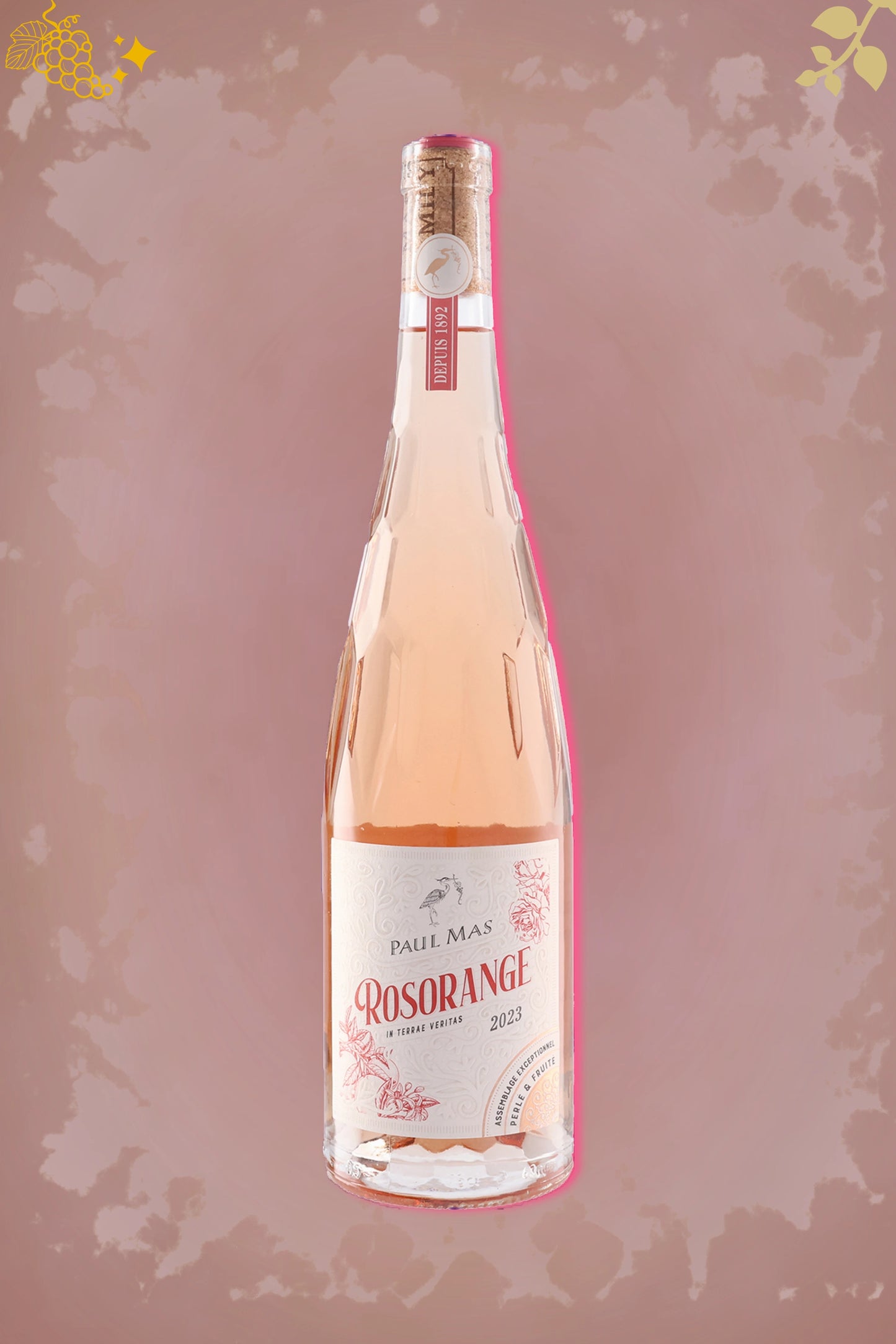 RosOrange BIO 2023 tegen bordeaux achtergrond – biologische oranje wijn