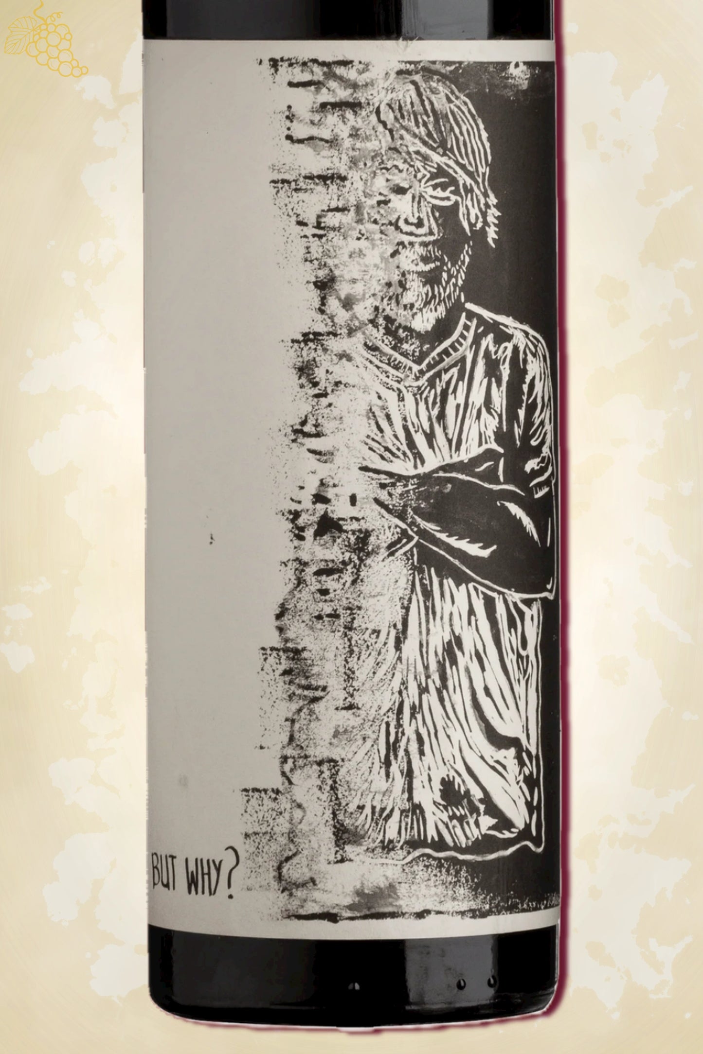 Close-up label Blank Bottle But Why 2022 – artistiek etiket zichtbaar