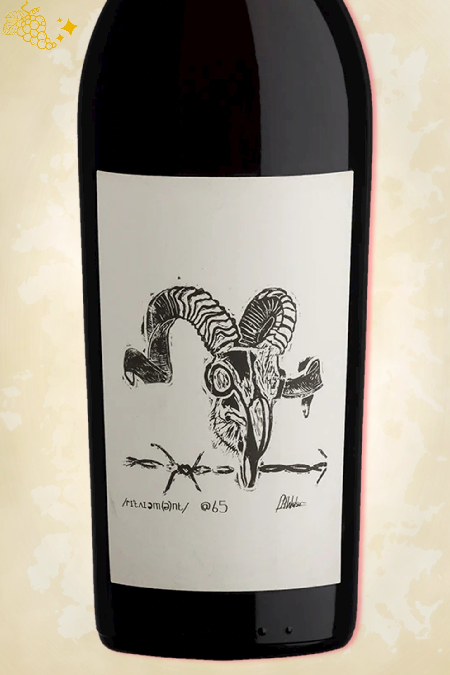 Close-up label Blank Bottle Retirement 2023 – artistiek etiket zichtbaar