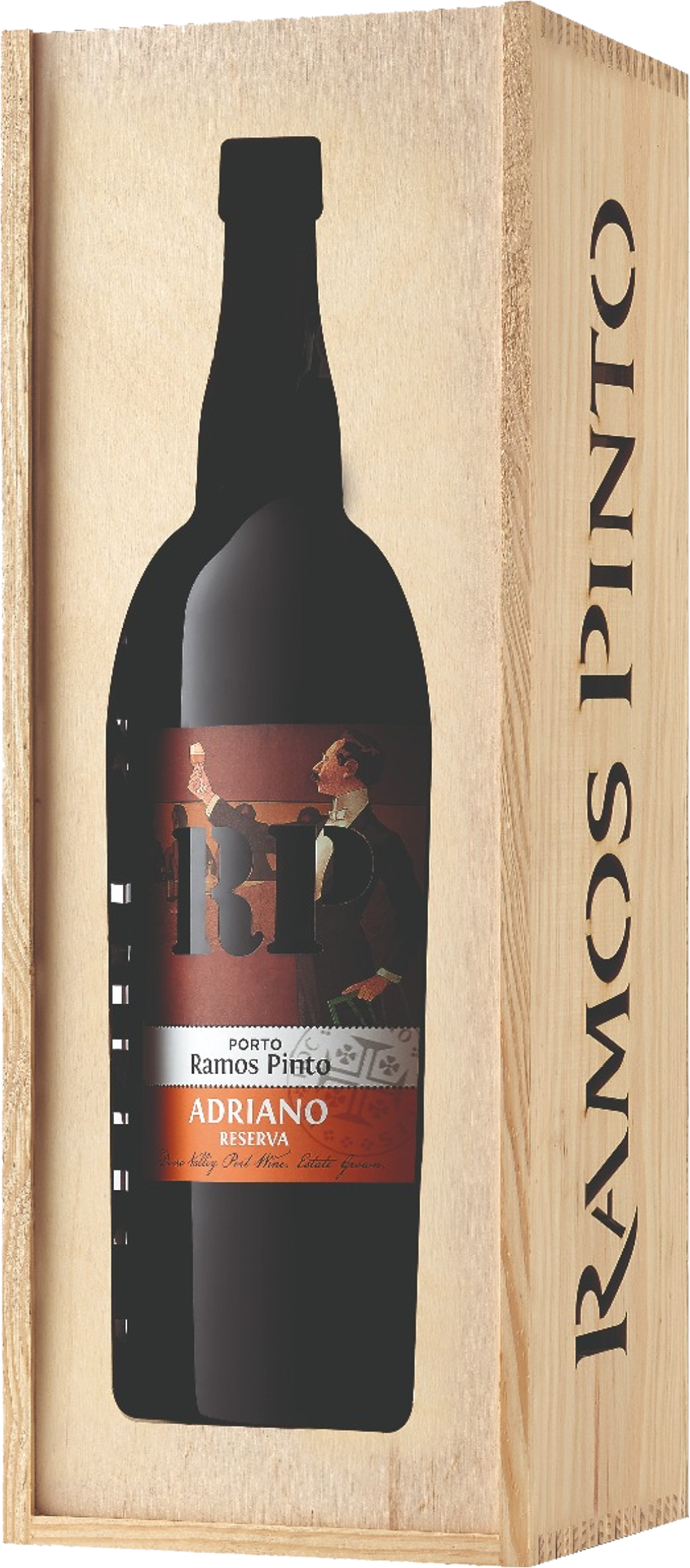 Ramos Pinto Adriano Reserva Tawny Salmanazar 9L tegen gouden achtergrond – premium portwijn