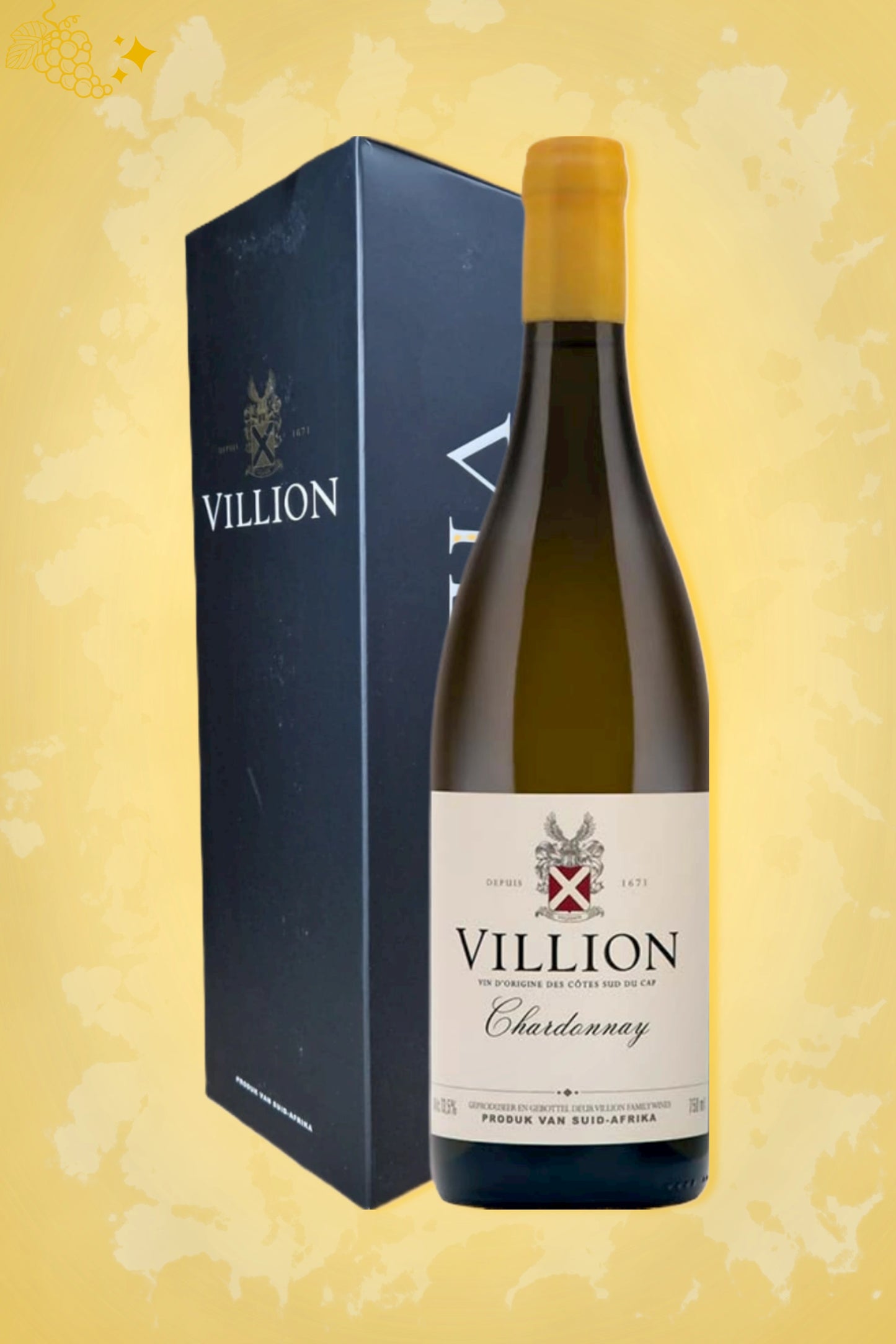 Villion Chardonnay Villion Magnum 2022 tegen gouden achtergrond – premium witte wijn