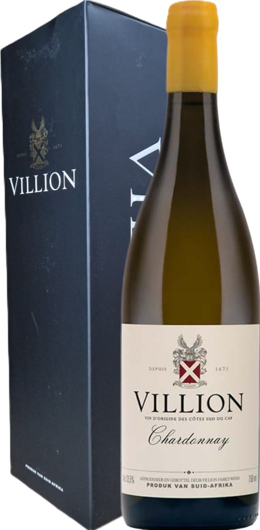 Villion Chardonnay Villion Magnum 2022 tegen gouden achtergrond – premium witte wijn