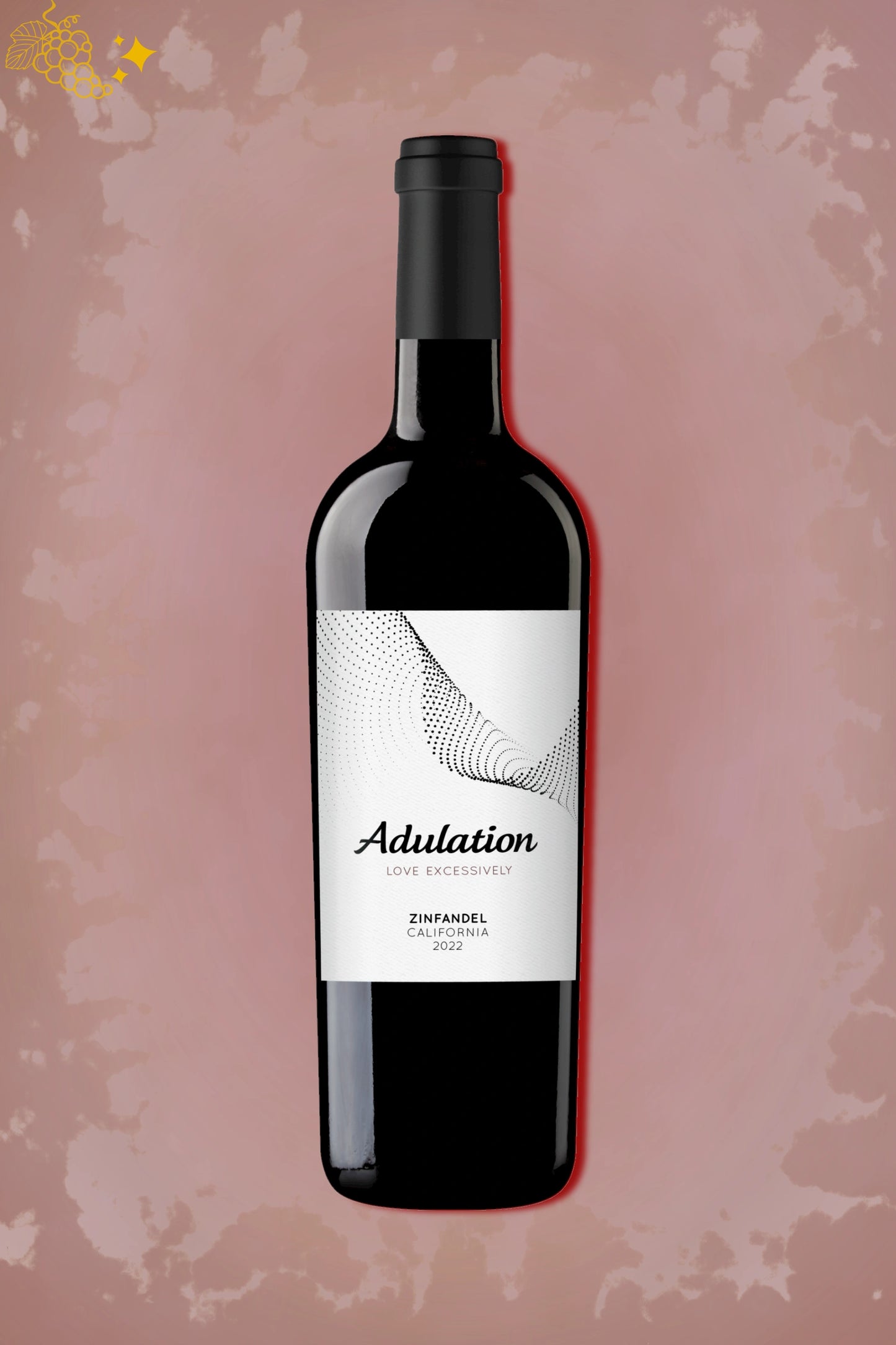 Adulation Zinfandel 2022 tegen bordeaux achtergrond – volle rode wijn