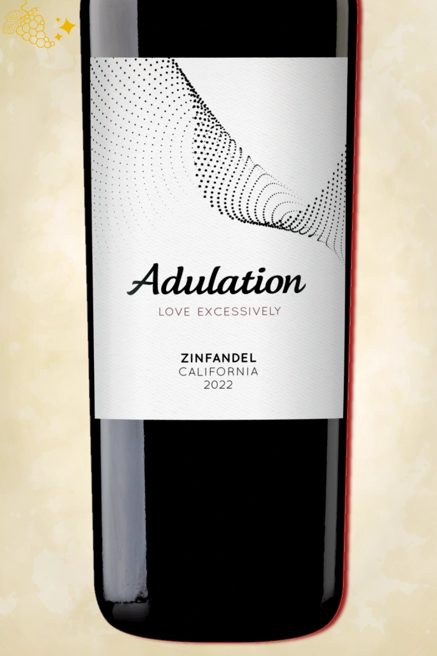 Close-up label Adulation Zinfandel 2022 – logo en vintage detail
