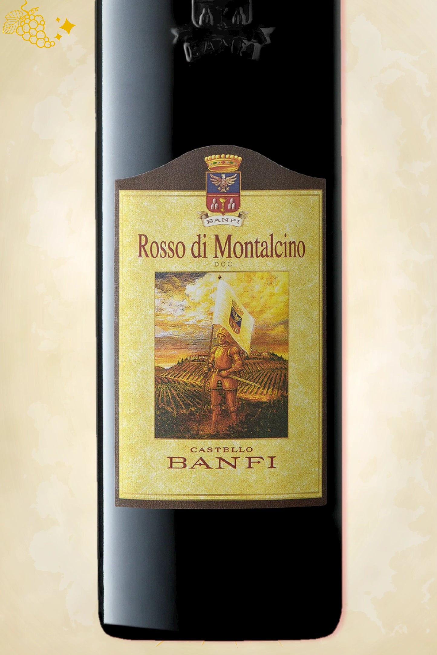 Close-up label Castello Banfi Rosso di Montalcino DOC 2023 – Sangiovese details zichtbaar