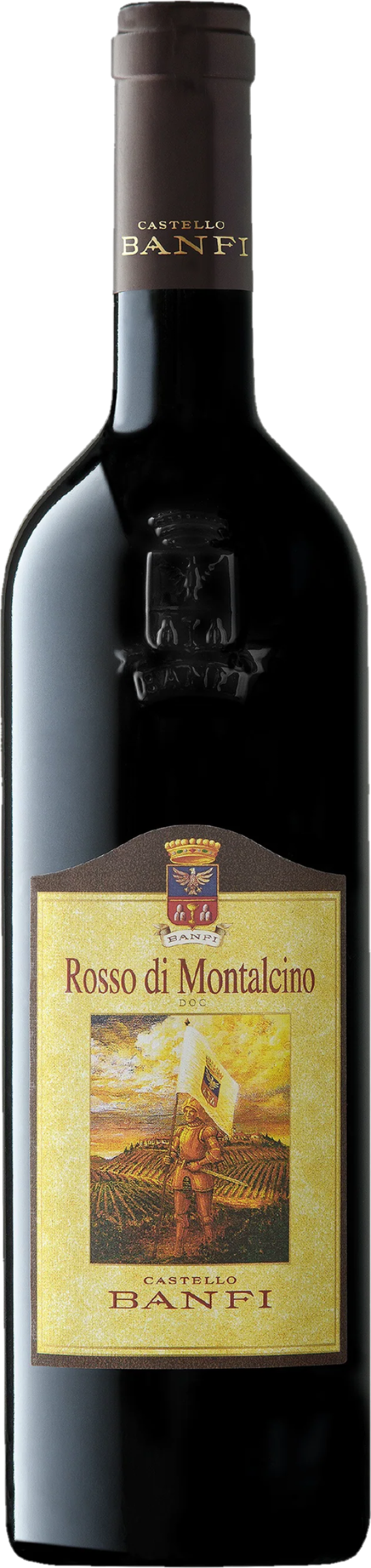 Castello Banfi Rosso di Montalcino DOC 2023 tegen bordeaux achtergrond – elegante rode wijn