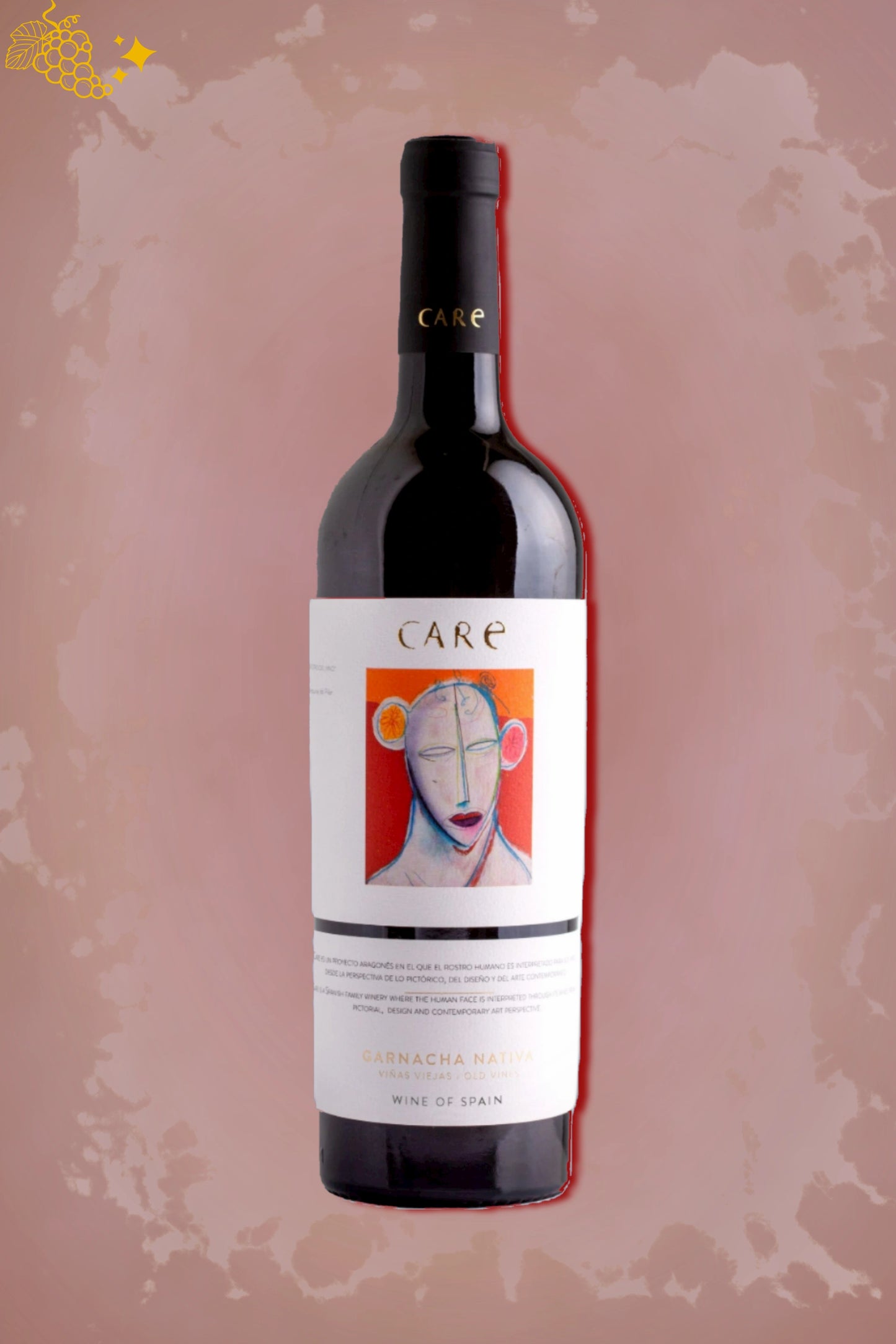 Care Garnacha Nativa 2023 tegen bordeaux achtergrond – premium rode wijn