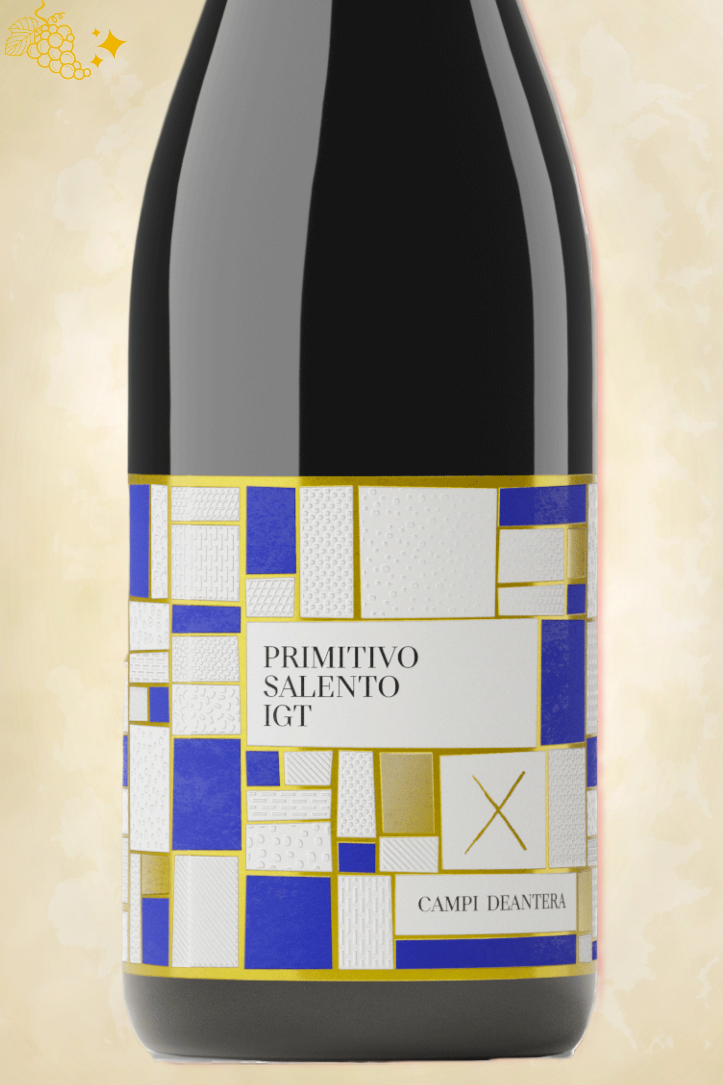 Close-up label Campi Deantera Salento IGT Primitivo 2024 met vintage details