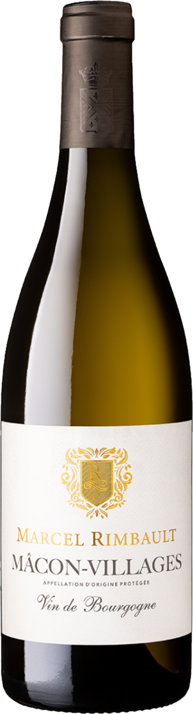 Domaine Marcel Rimbault Mâcon Villages 2024 tegen gouden achtergrond – elegante witte wijn