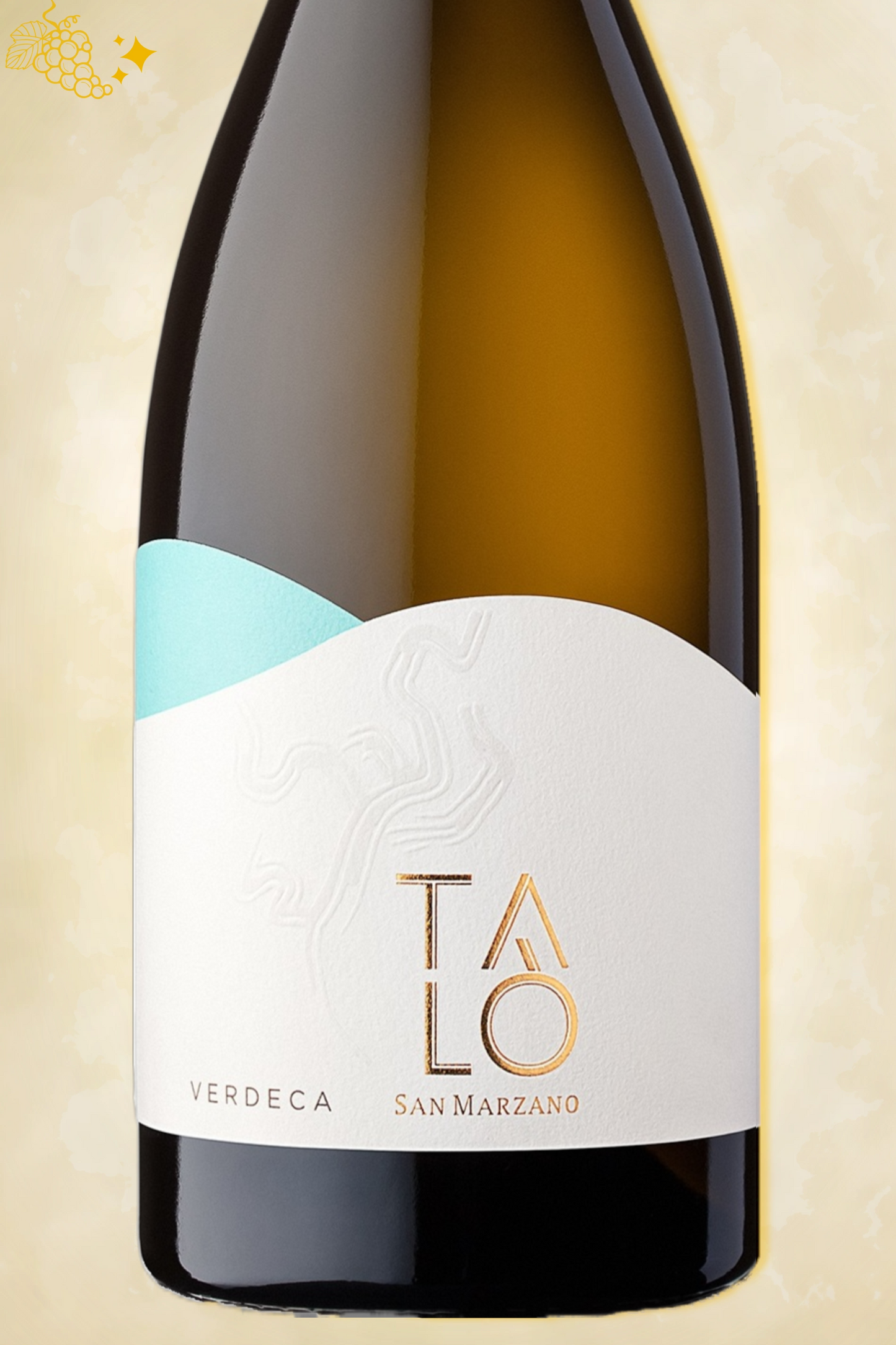 Close-up label San Marzano Talò Verdeca 2024 – logo en vintage details