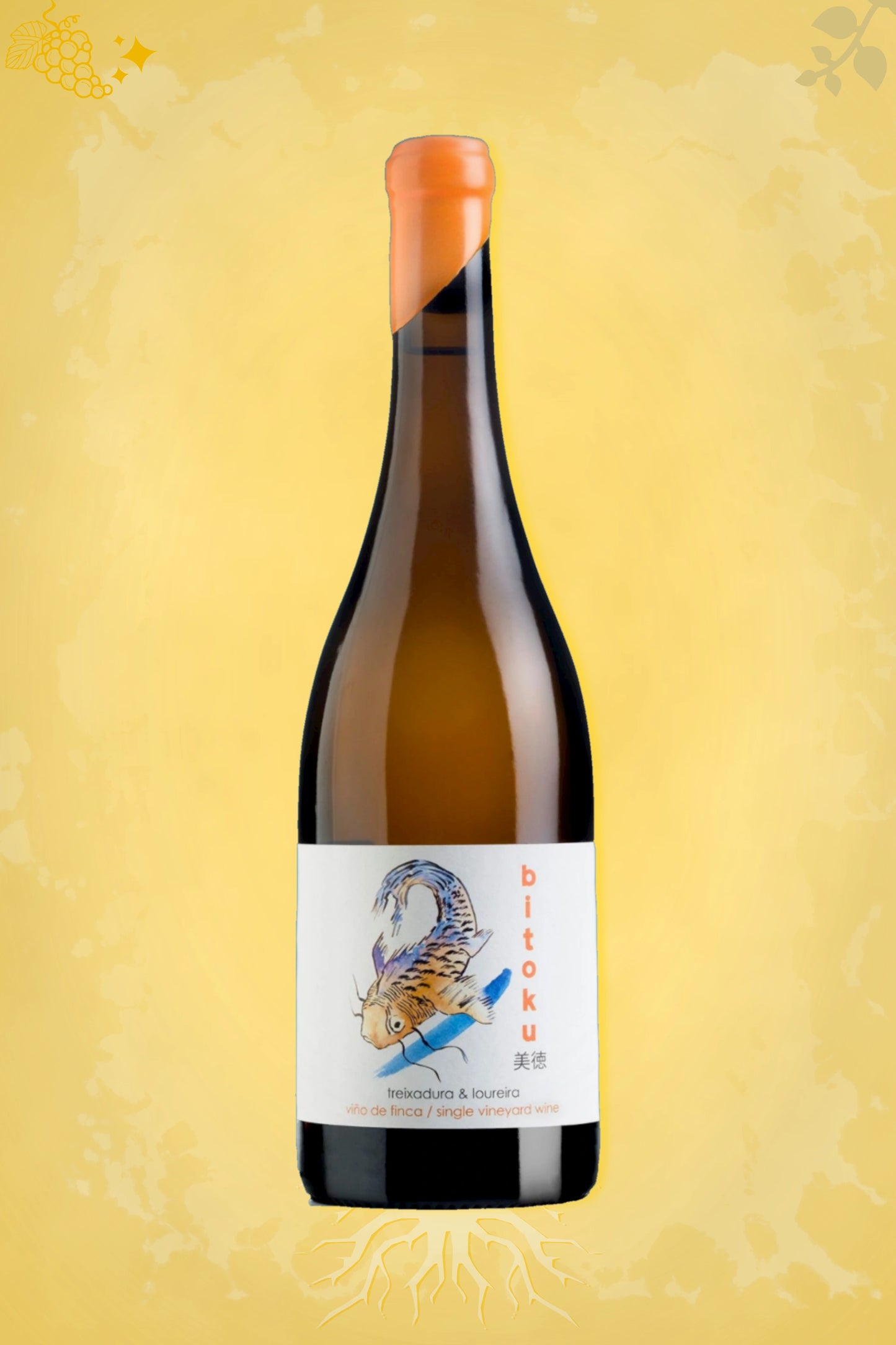 Adega do Demo Bitoku 2022 tegen gouden achtergrond – biologische witte wijn