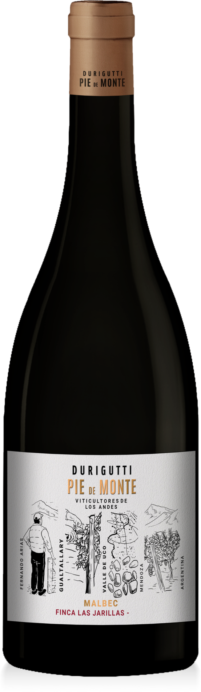 Durigutti Pie de Monte Malbec 2022 tegen bordeaux achtergrond – premium rode wijn