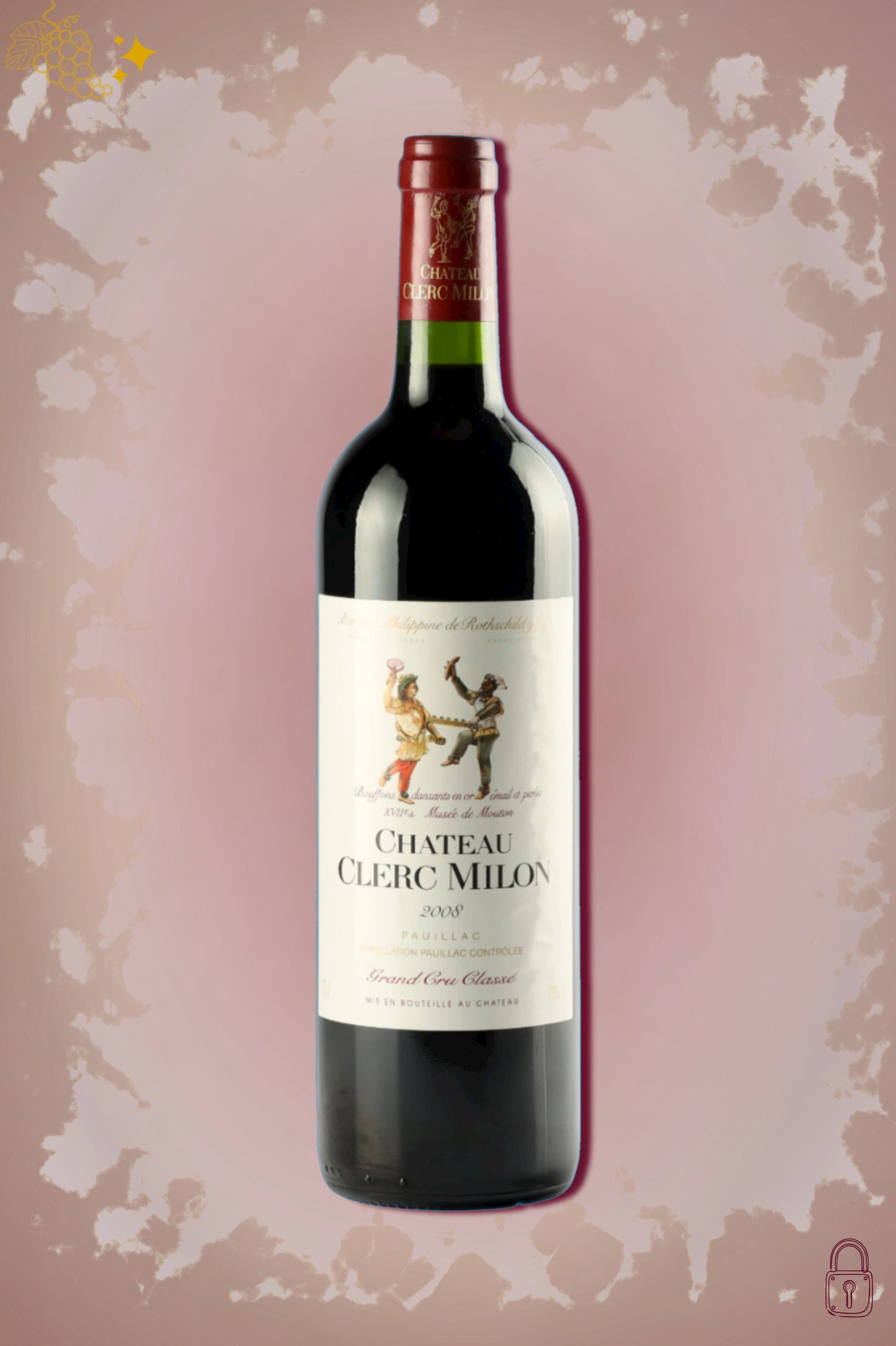 Château Clerc-Milon 2008 tegen bordeaux achtergrond – premium rode wijn