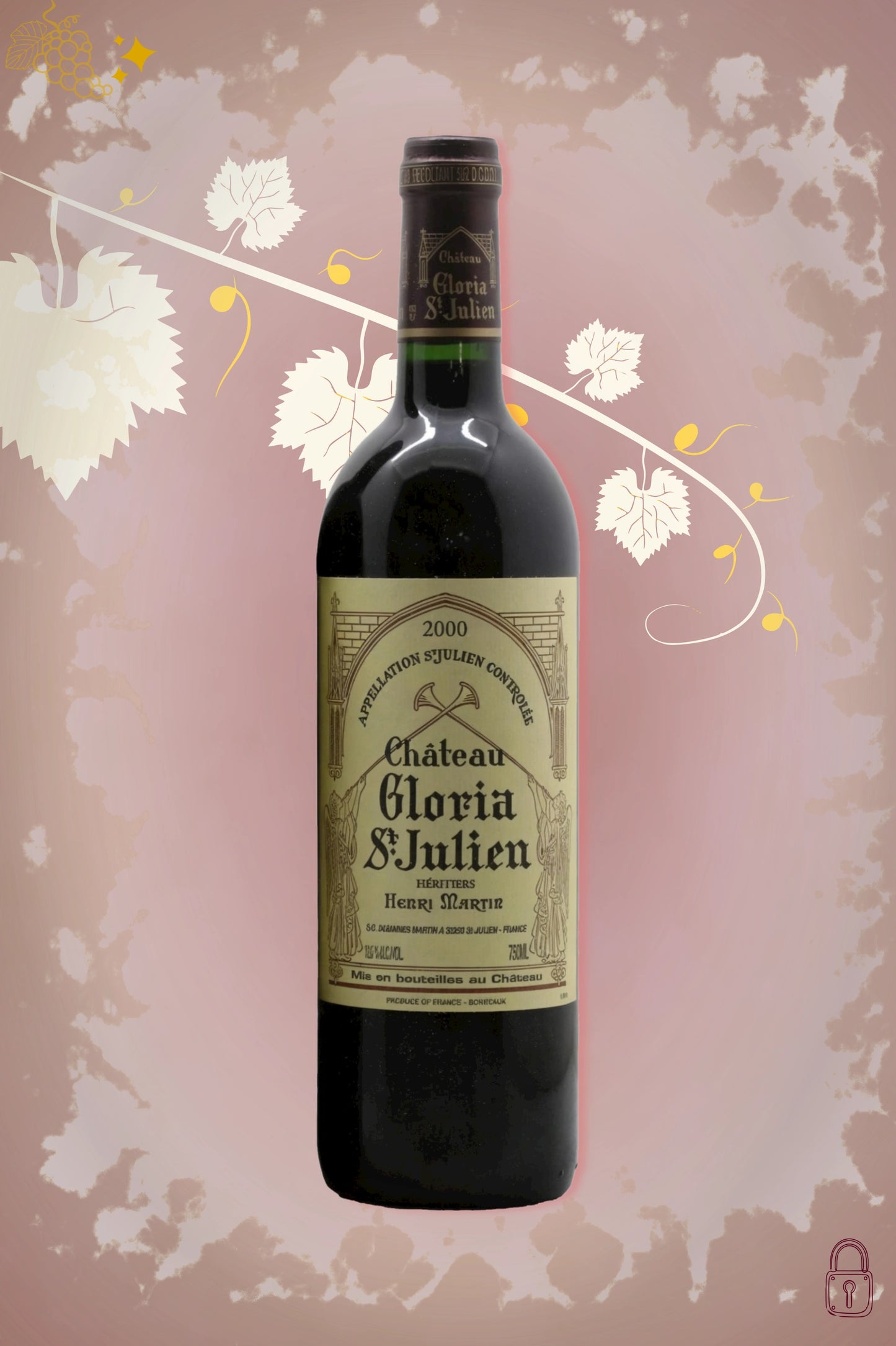 Château Gloria 2000 tegen bordeaux achtergrond – premium rode wijn