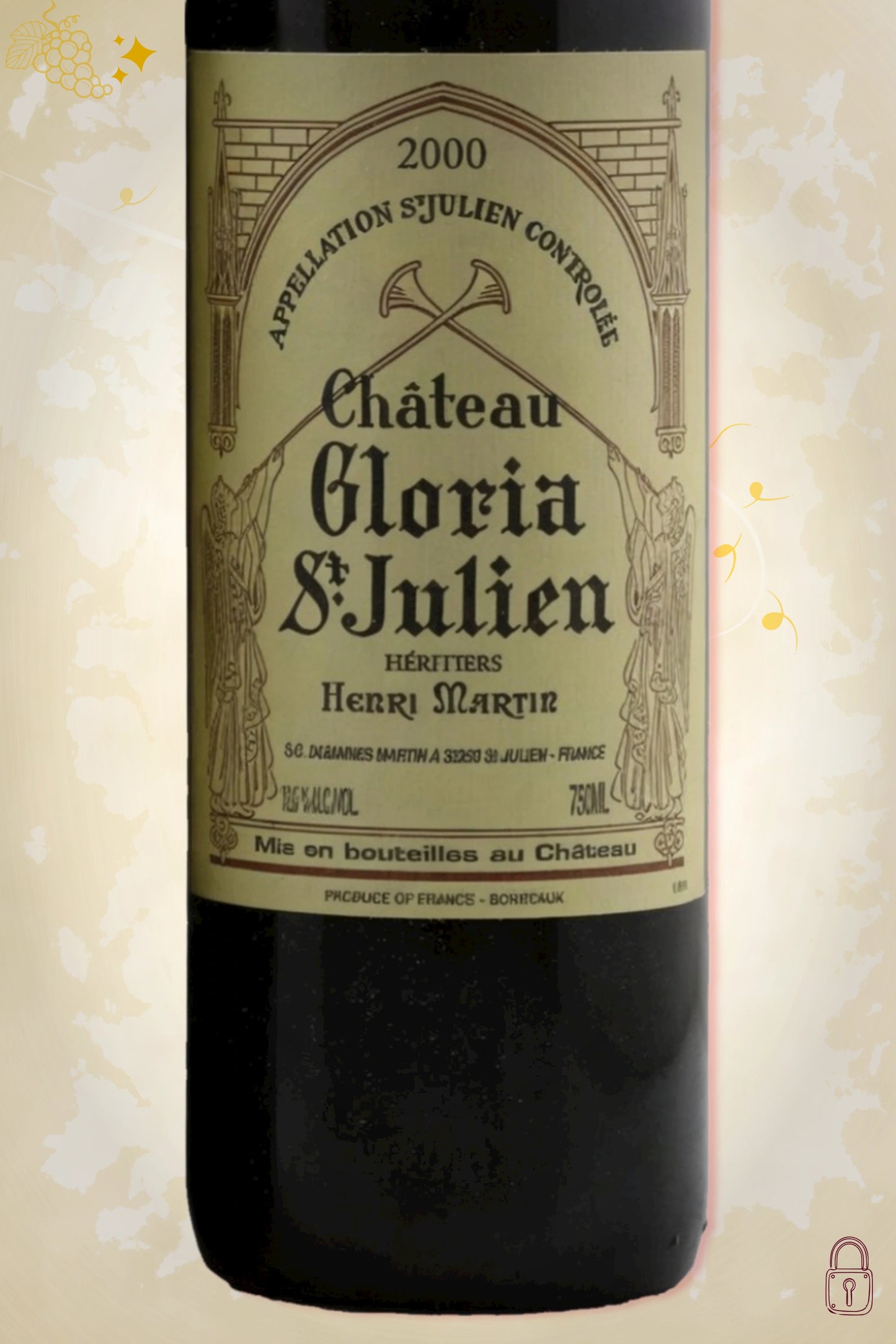 Close-up label Château Gloria 2000 – Saint-Julien details zichtbaar