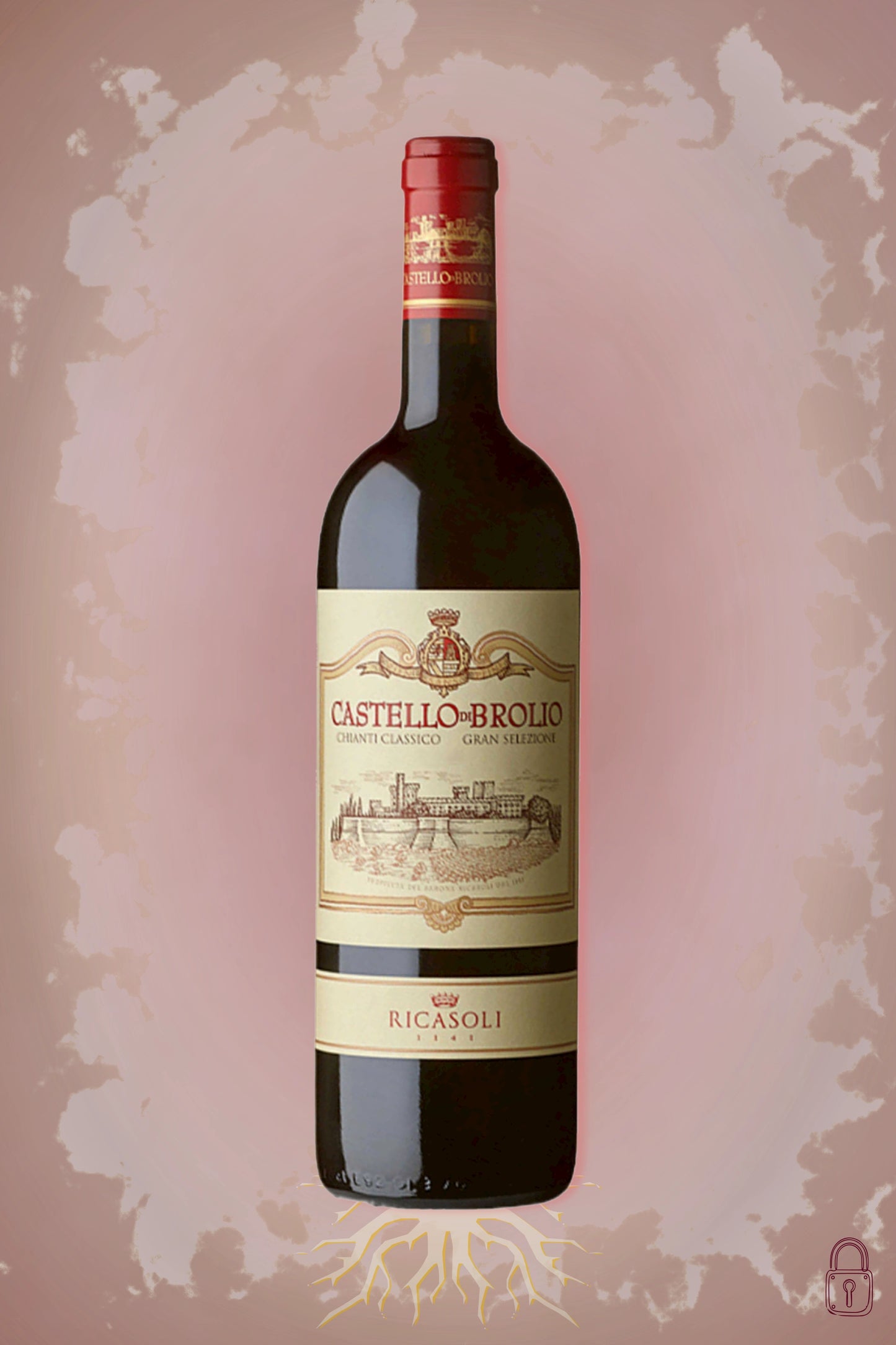 Barone Ricasoli Castello di Brolio 2001 tegen bordeaux achtergrond – premium rode wijn