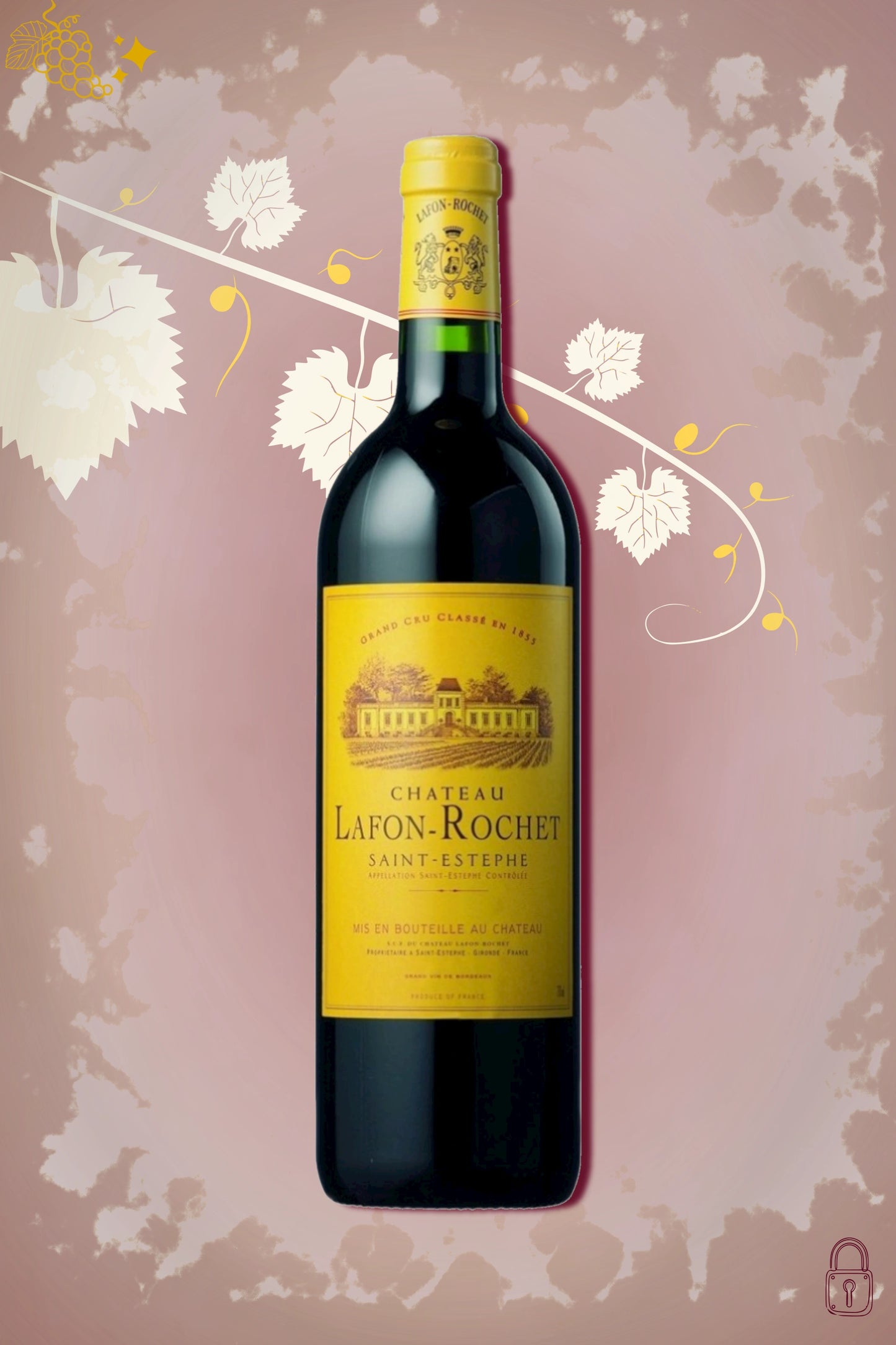 Château Lafon-Rochet 2010 tegen bordeaux achtergrond – premium rode wijn
