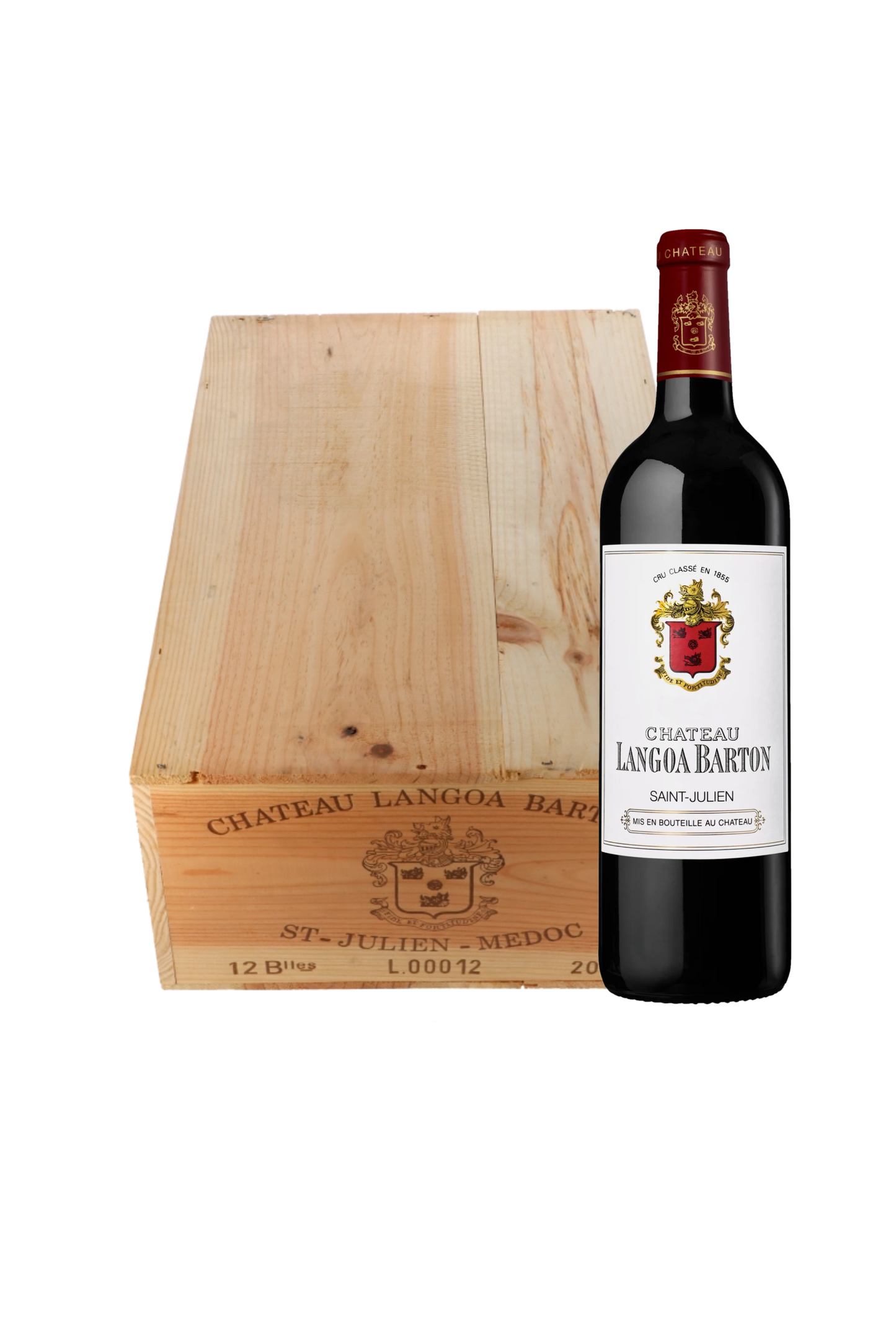 Château Langoa-Barton 2002 tegen bordeaux achtergrond – premium rode wijn, OWC