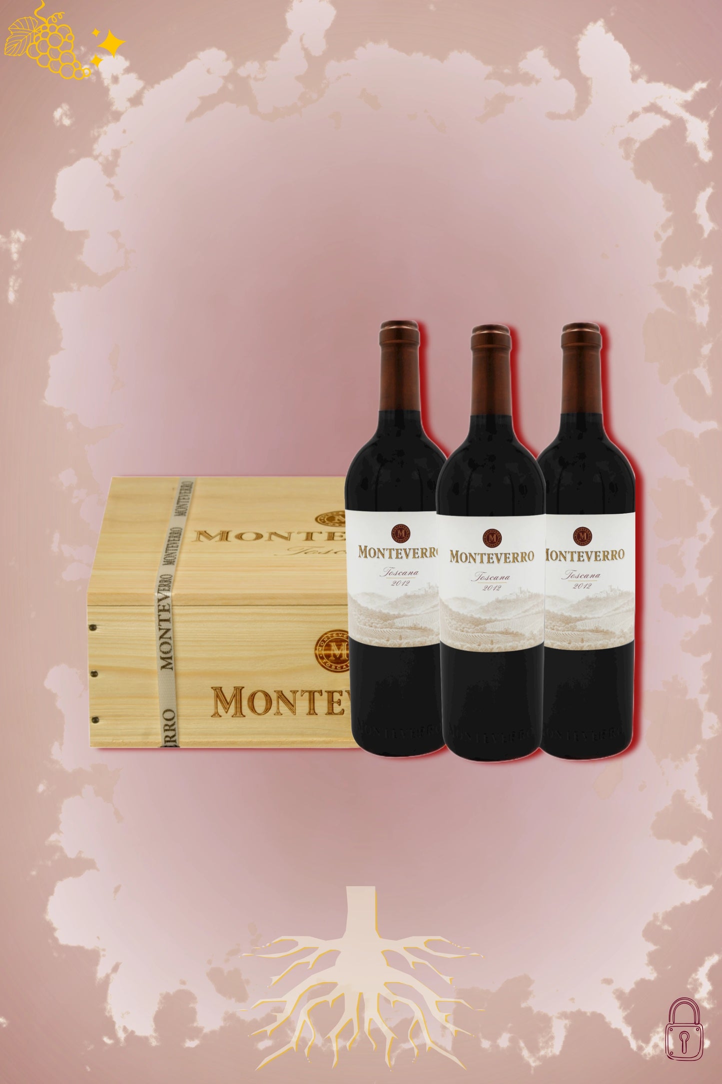 Monteverro IGT 2012 tegen bordeaux achtergrond – premium rode wijn, OWC