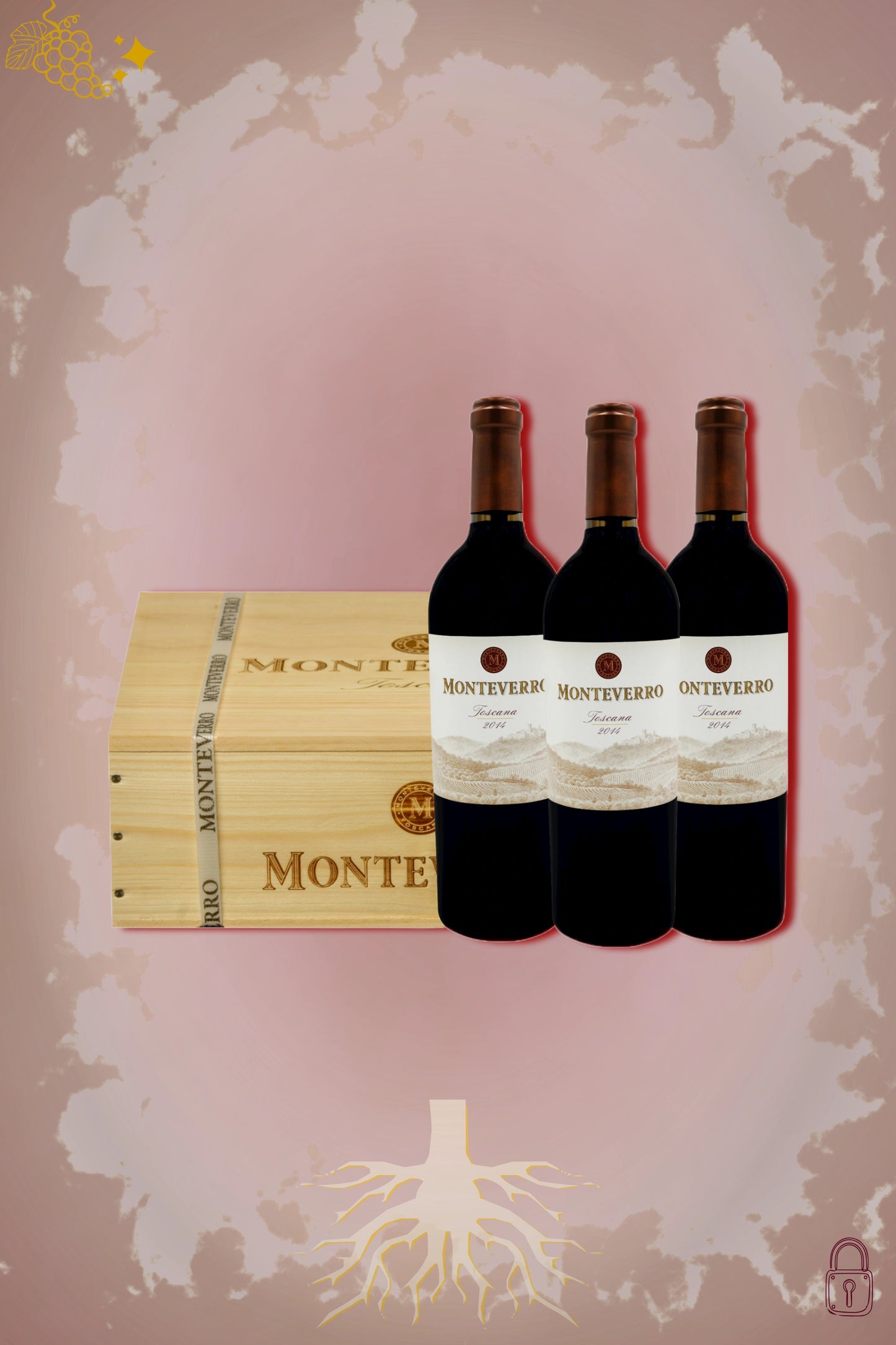 Monteverro Premium 2014 tegen bordeaux achtergrond – luxe rode wijn, OWC