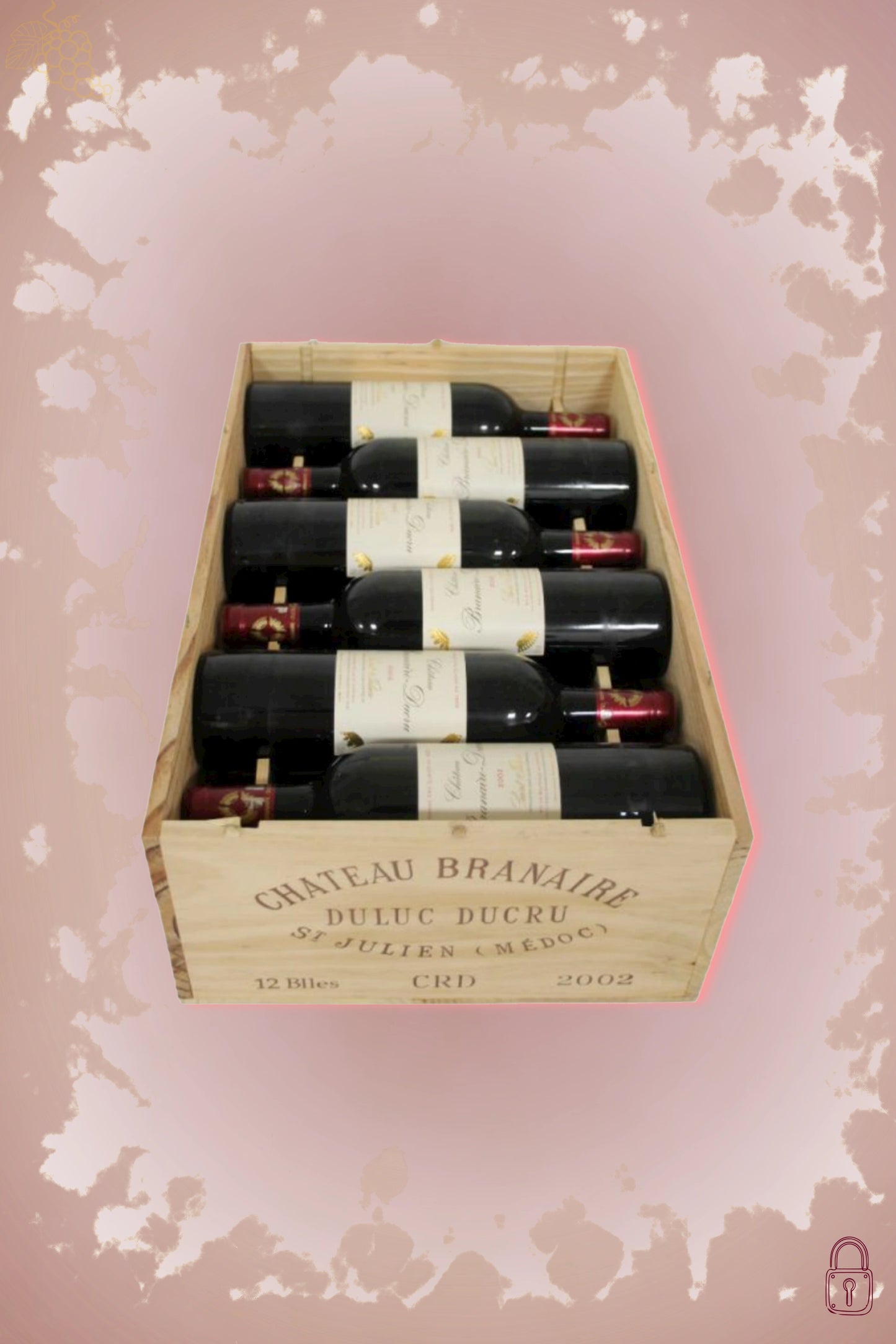 Château Branaire-Ducru 2002 tegen bordeaux achtergrond – premium rode wijn, OWC