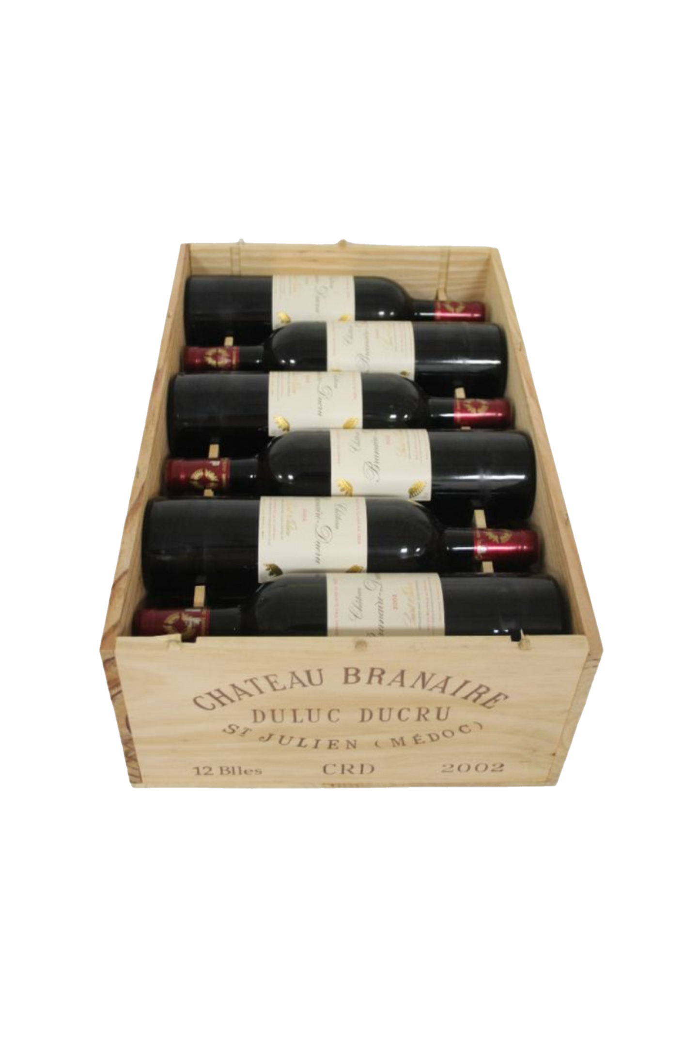 Château Branaire-Ducru 2002 tegen bordeaux achtergrond – premium rode wijn, OWC