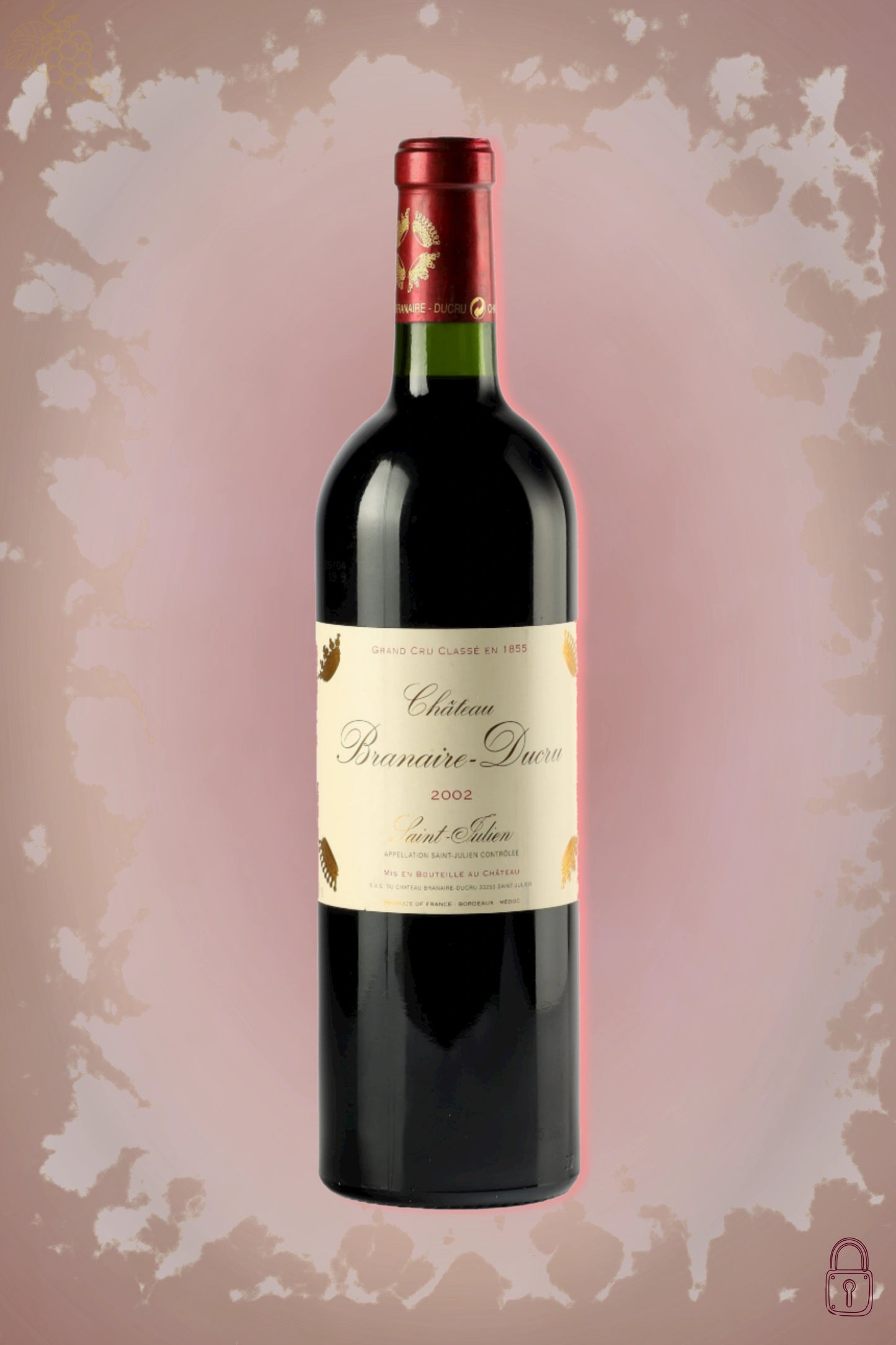 Château Branaire-Ducru 2002 tegen bordeaux achtergrond – premium rode wijn