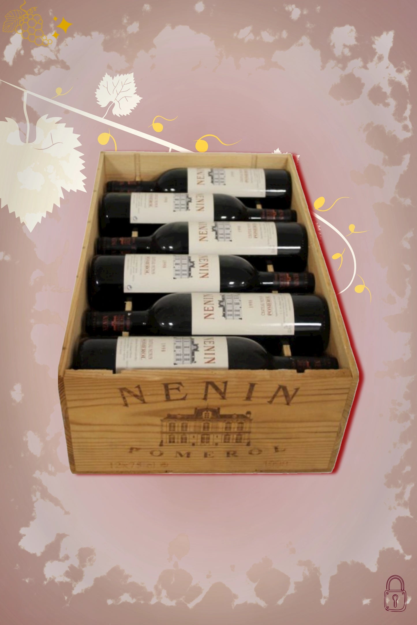 Château Nénin 1998 tegen bordeaux achtergrond – premium rode wijn, OWC