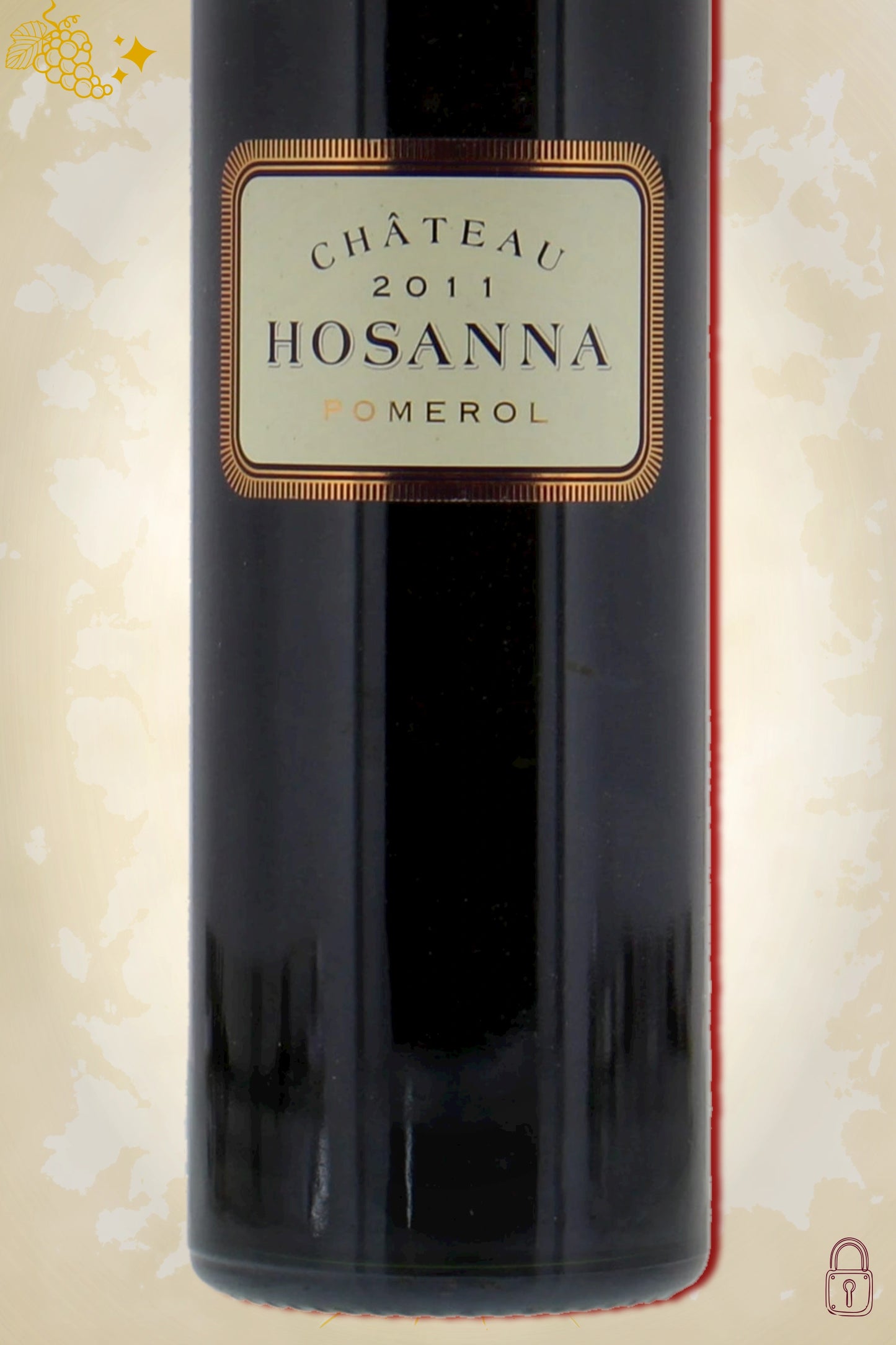 Close-up van het etiket van Château Hosanna 2011 – producent- en vintagegegevens