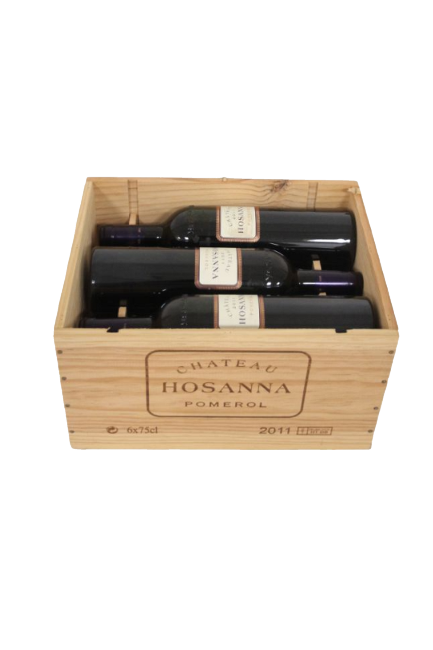 Château Hosanna 2011 tegen bordeaux achtergrond – premium rode wijn, OWC