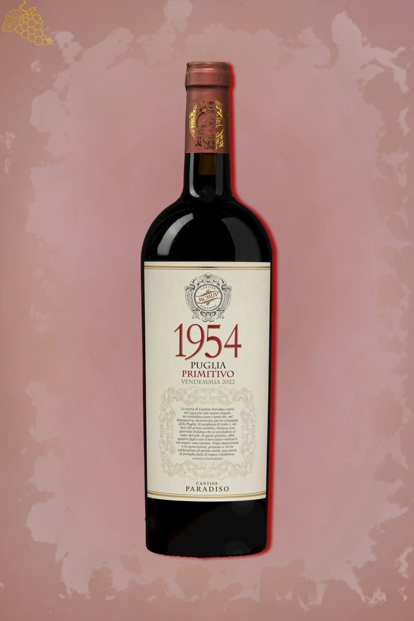 Paradiso Primitivo 2022 tegen bordeaux achtergrond – krachtige rode wijn