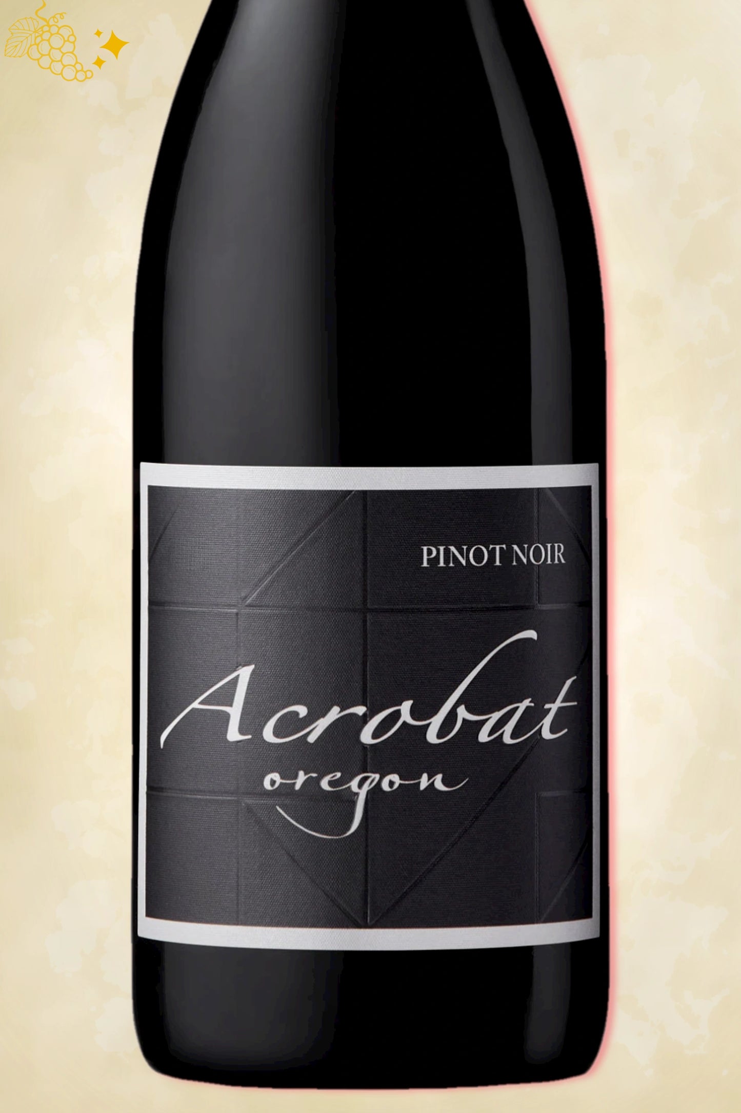 Close-up label Acrobat Oregon Pinot Noir 2023 – logo en vintage details