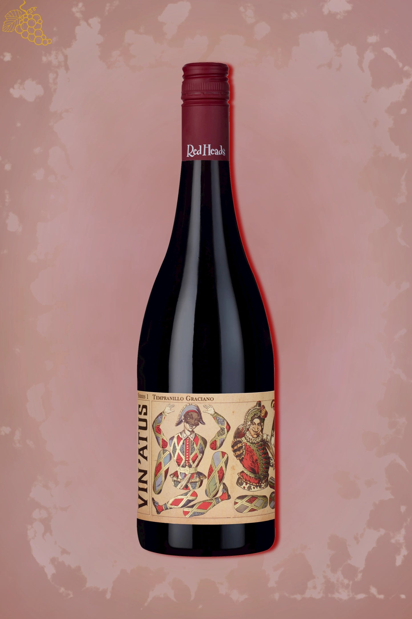 RedHeads Vin’Atus Rioja Blend 2023 tegen bordeaux achtergrond – premium rode wijn