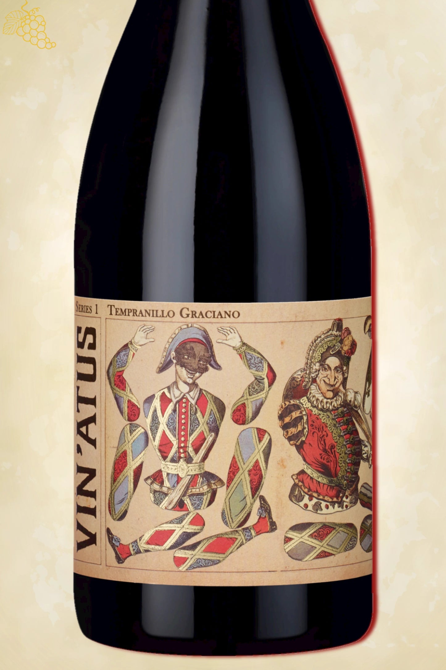 Close-up label Vin’Atus Rioja Blend 2023 – RedHeads Studio details zichtbaar