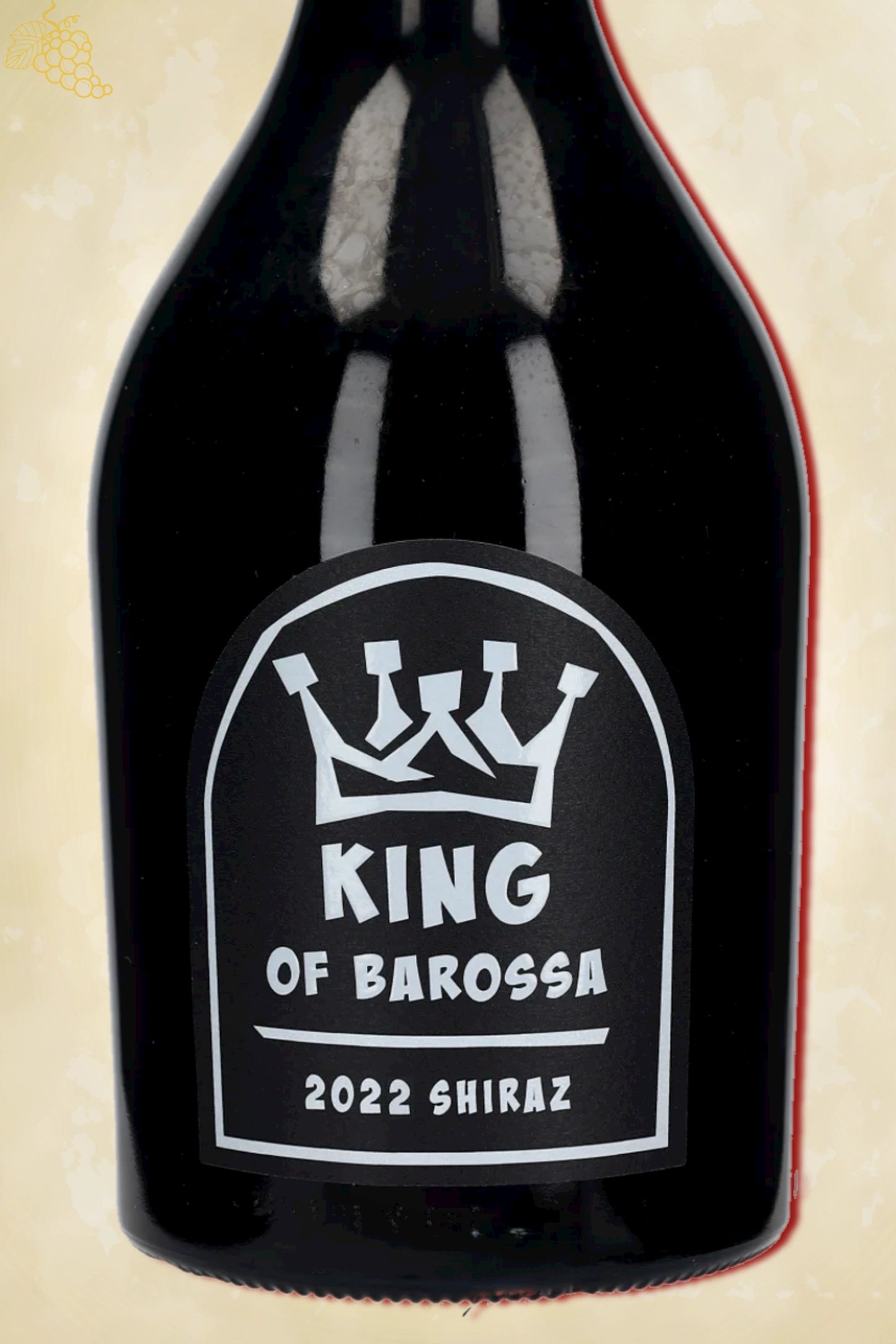 Close-up label King of Barossa Shiraz 2022 – RedHeads Studio details zichtbaar