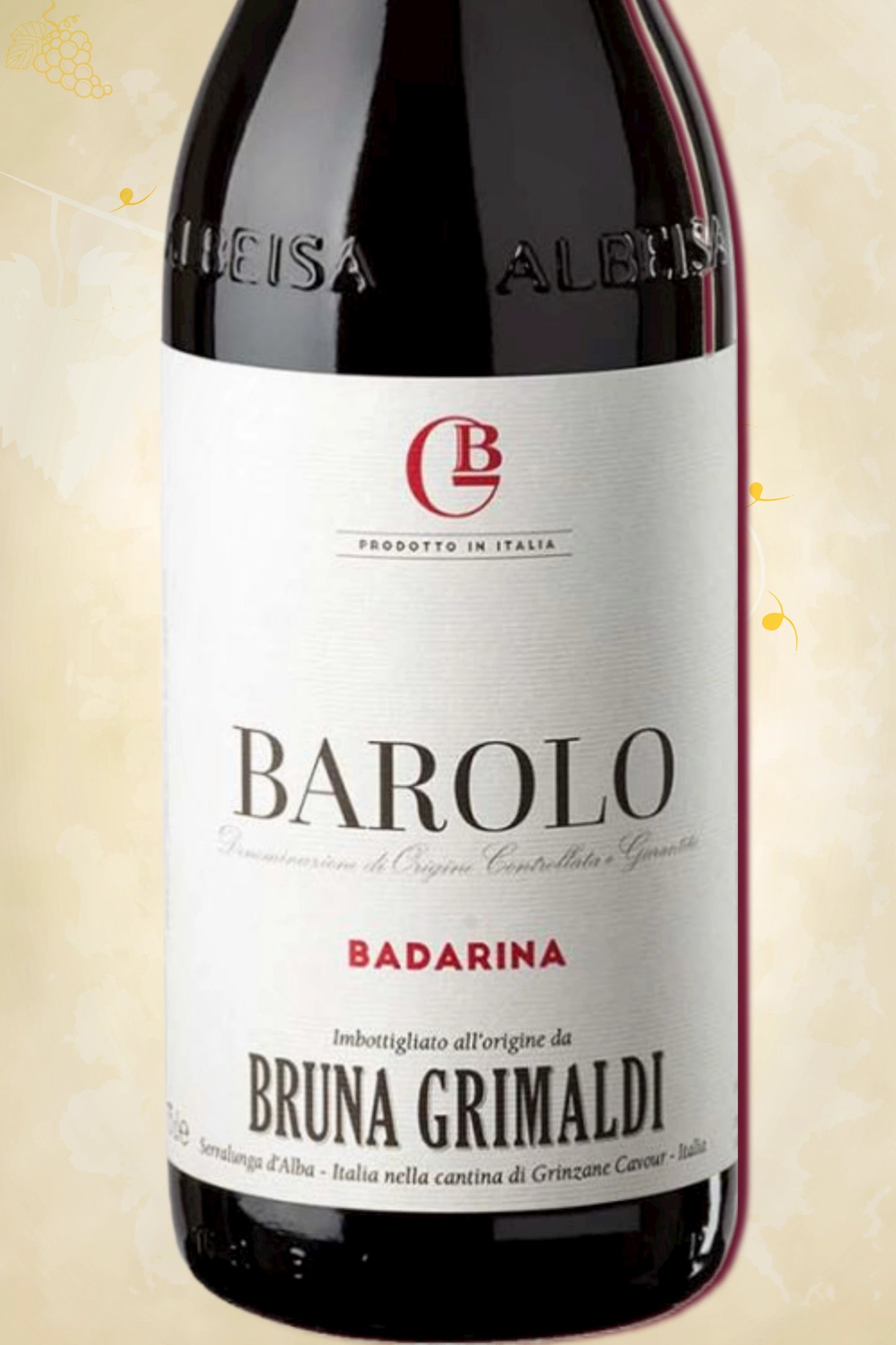 Close-up label Bruna Grimaldi Barolo Badarina 2021 – cru Badarina details