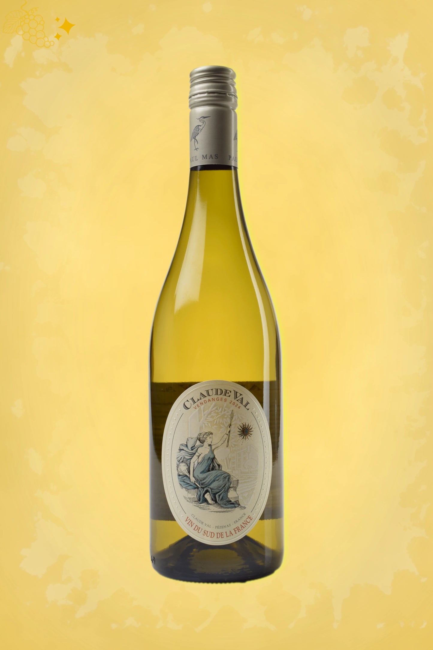 Claude Val Blanc 2024 tegen gouden achtergrond – frisse witte wijn