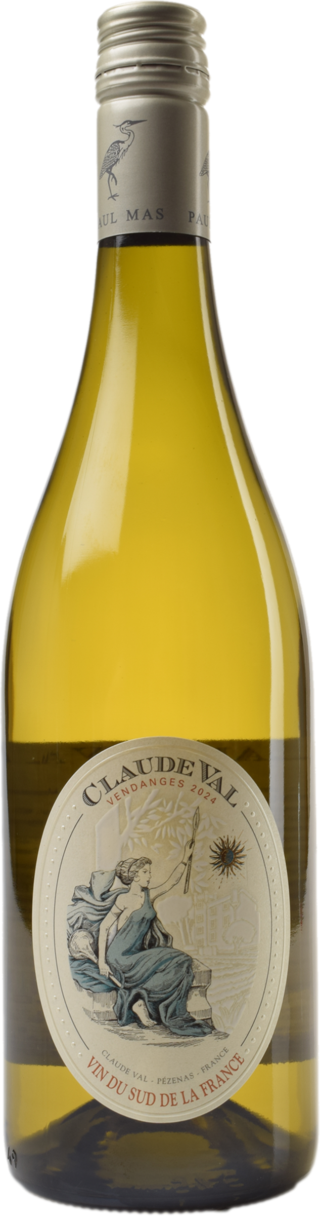Claude Val Blanc 2024 tegen gouden achtergrond – frisse witte wijn