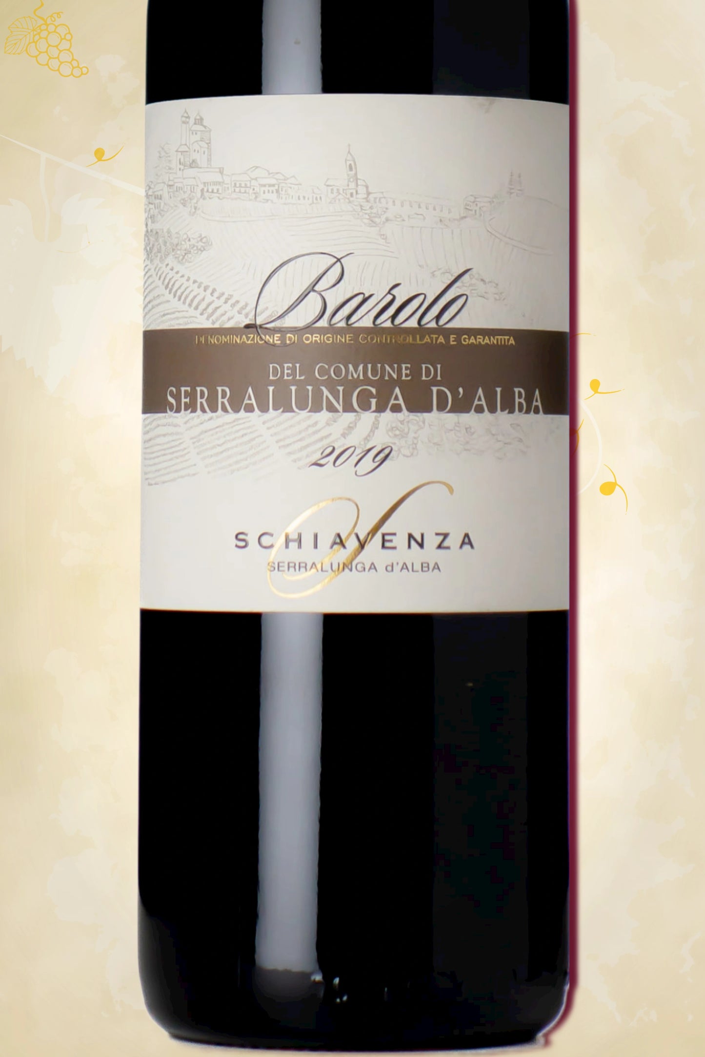 Close-up label Schiavenza Barolo 2019 – traditionele Barolo uit Serralunga