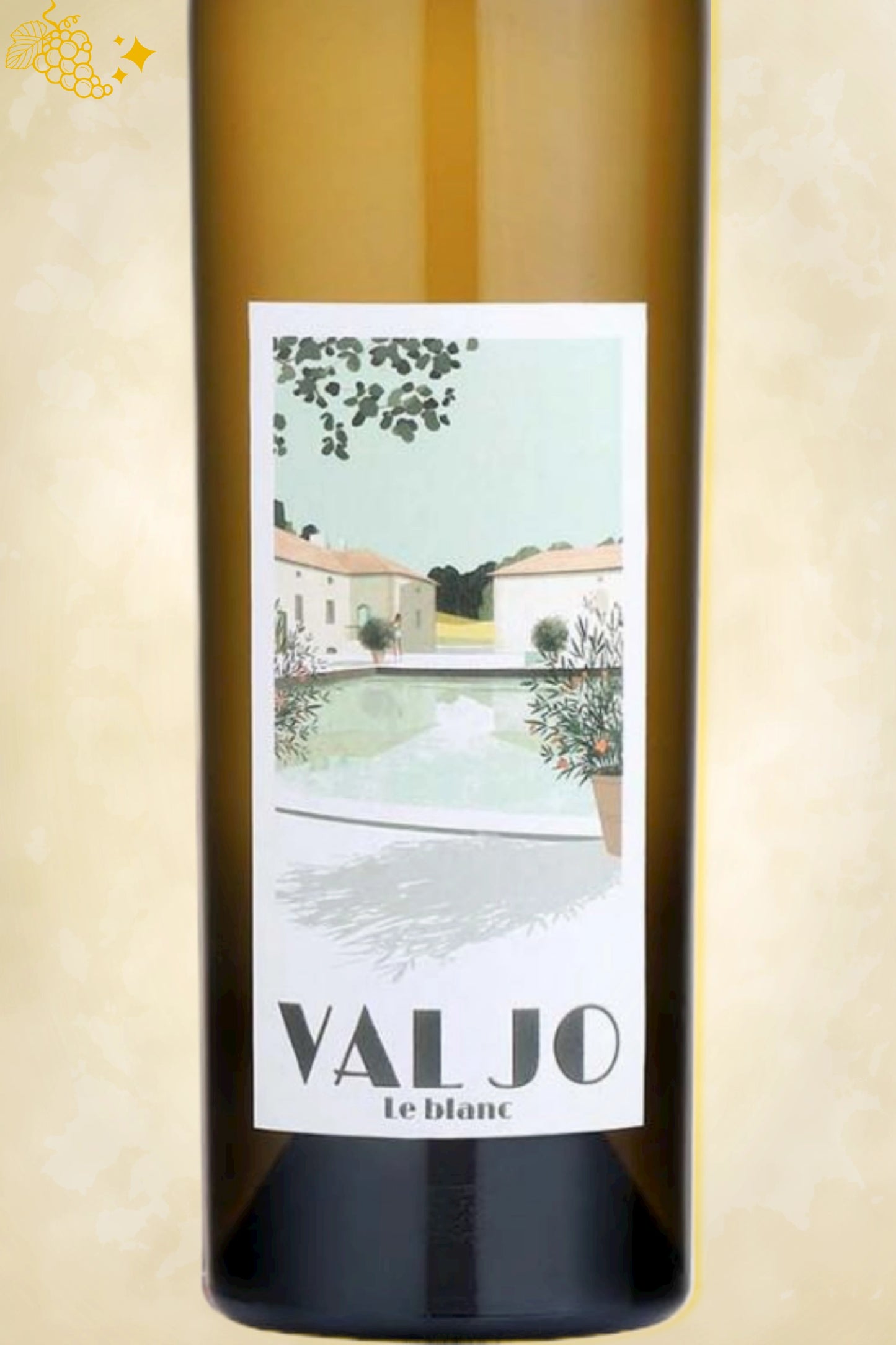 Close-up label Val Jo Le Blanc 2024 – Val Joanis illustratie zichtbaar