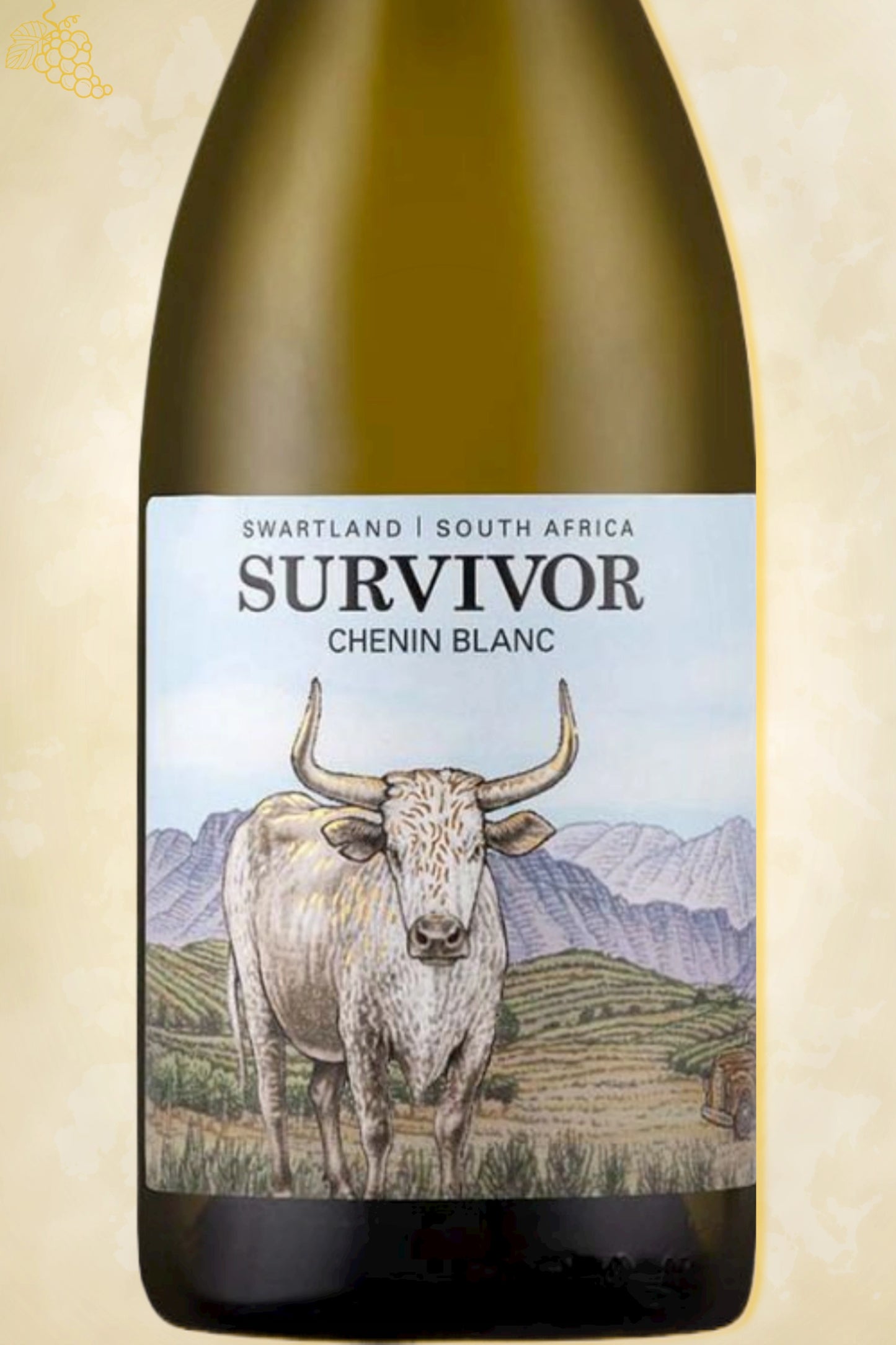 Close-up label Survivor Chenin Blanc 2024 – logo en vintage details
